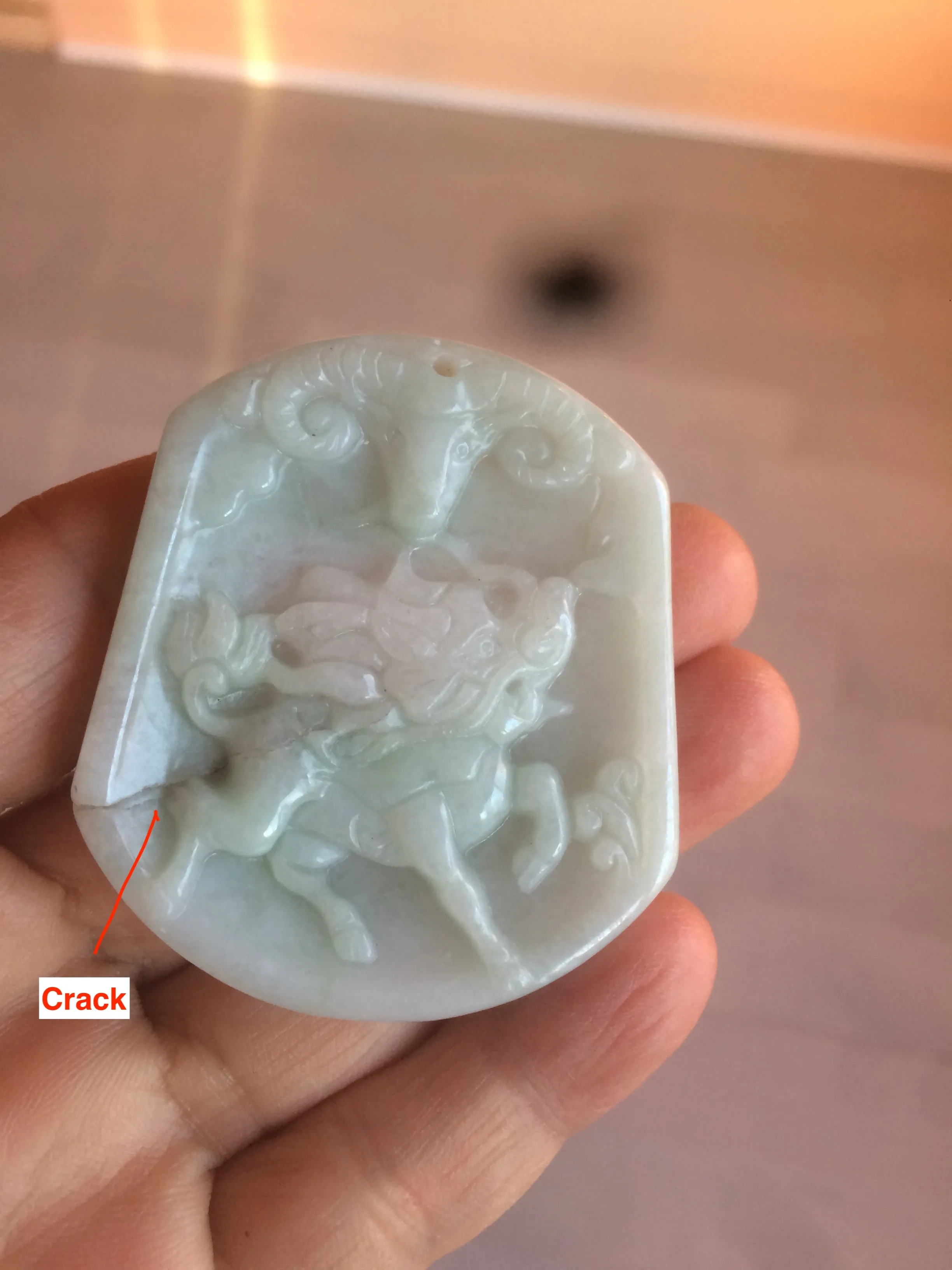 100% natural light green/white QiLin and Bull head jadeite jade necklace AF35