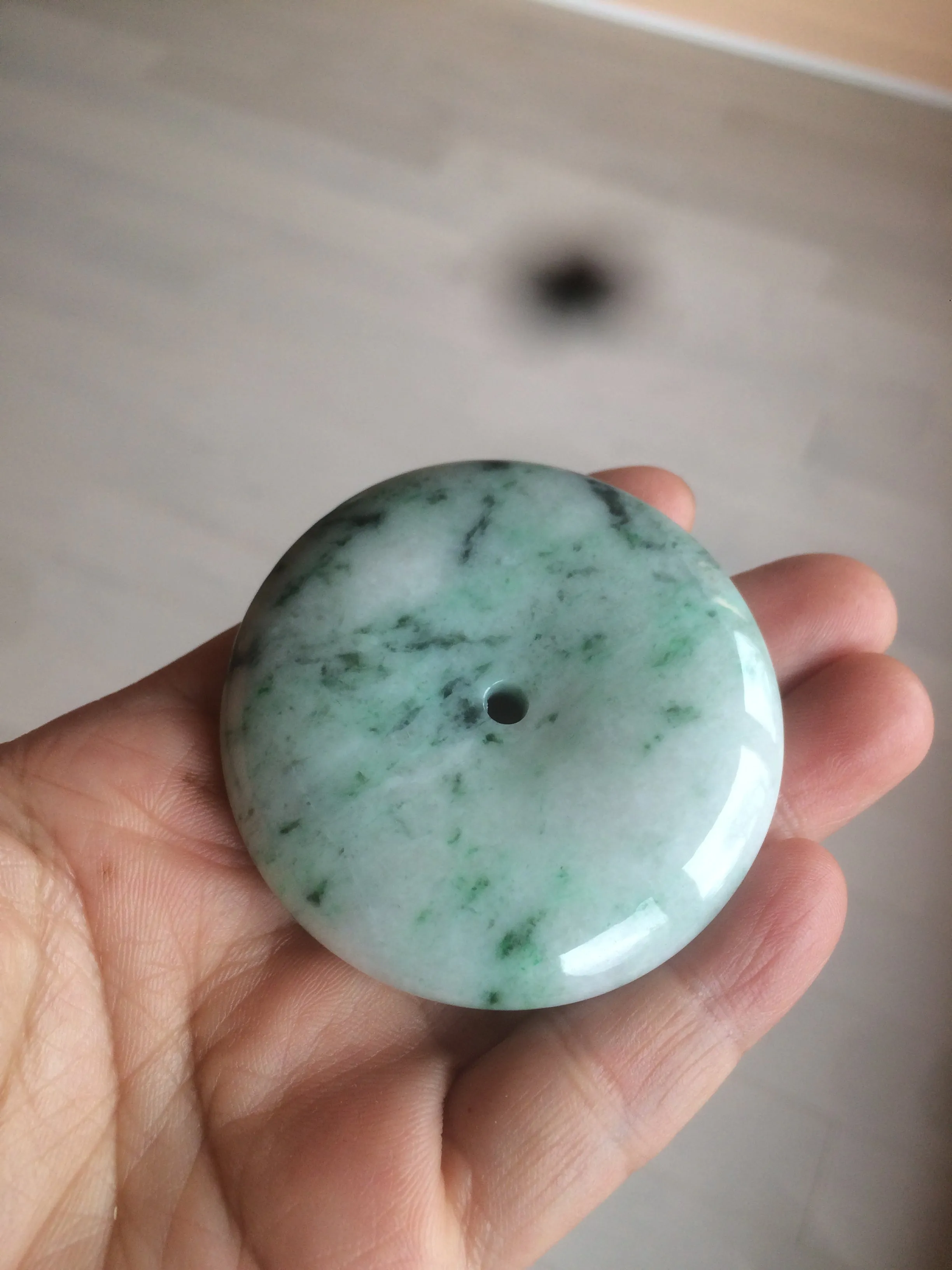 100% Natural sunny green/pink/purple tropical beach jadeite Jade Safety Guardian Button(donut) Pendant/worry stone X123