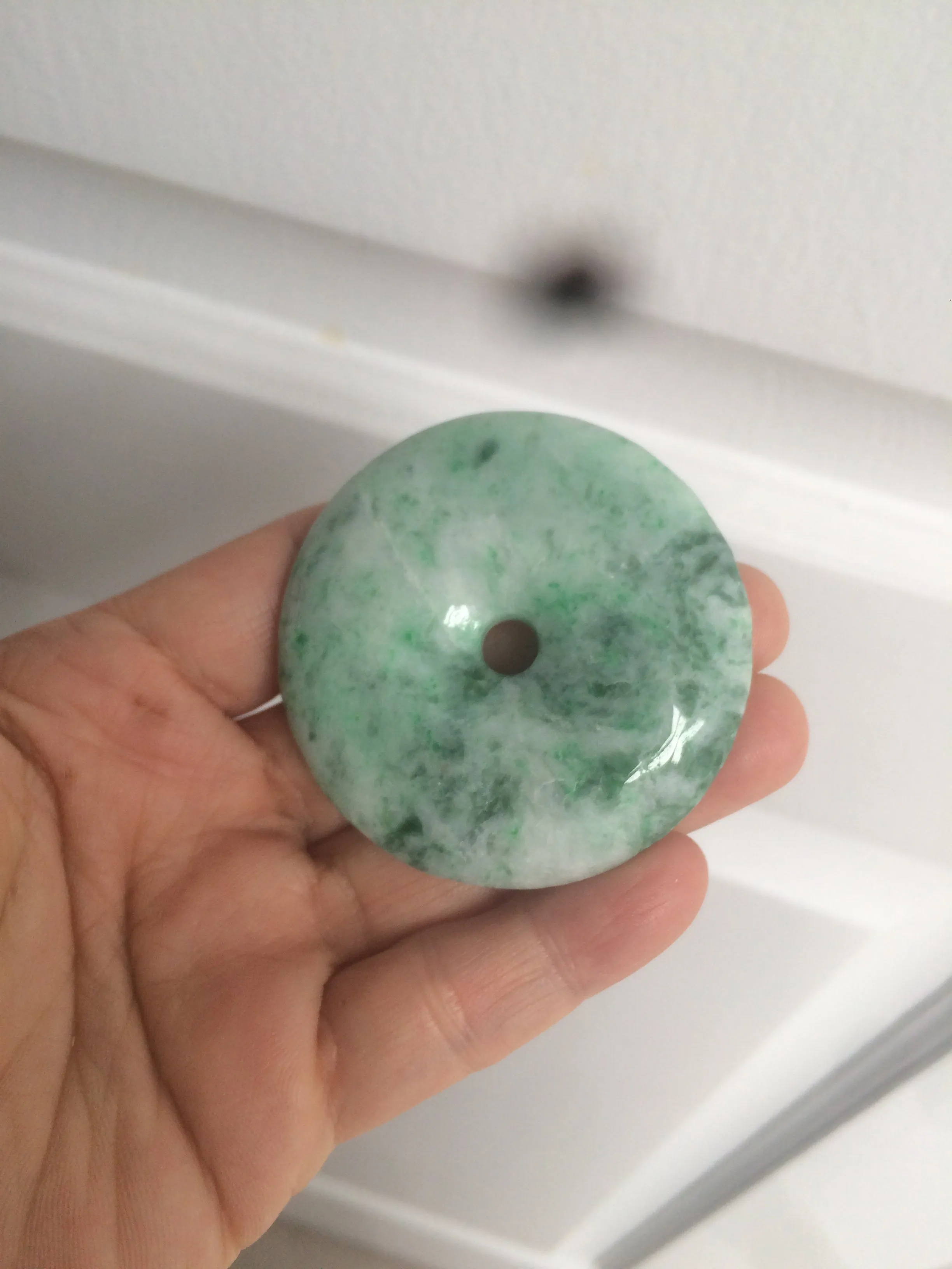 100% Natural sunny green/pink/purple tropical beach jadeite Jade Safety Guardian Button(donut) Pendant/worry stone X123