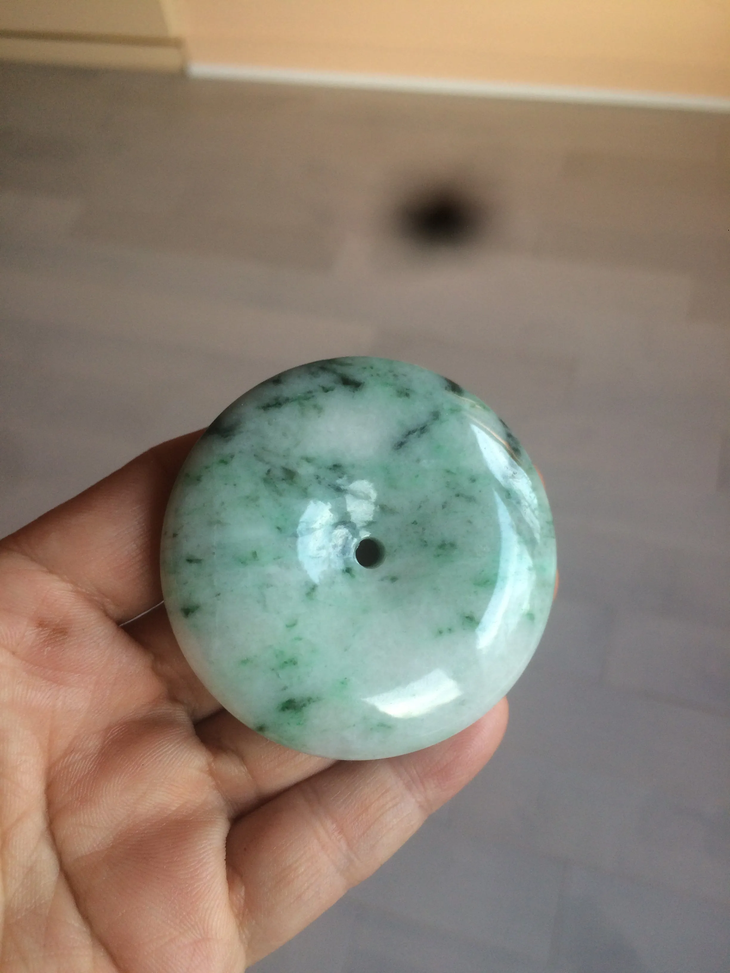 100% Natural sunny green/pink/purple tropical beach jadeite Jade Safety Guardian Button(donut) Pendant/worry stone X123