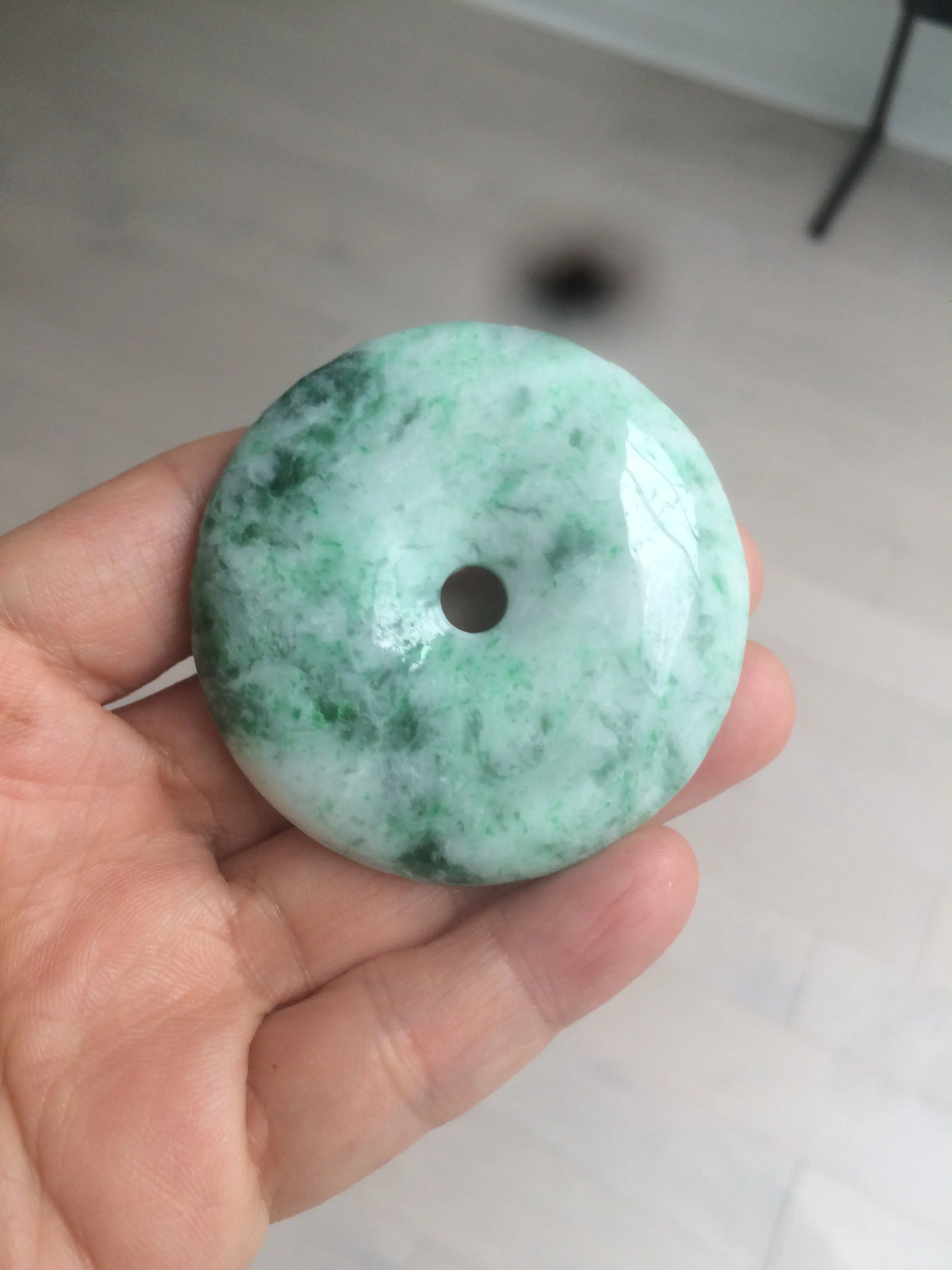 100% Natural sunny green/pink/purple tropical beach jadeite Jade Safety Guardian Button(donut) Pendant/worry stone X123