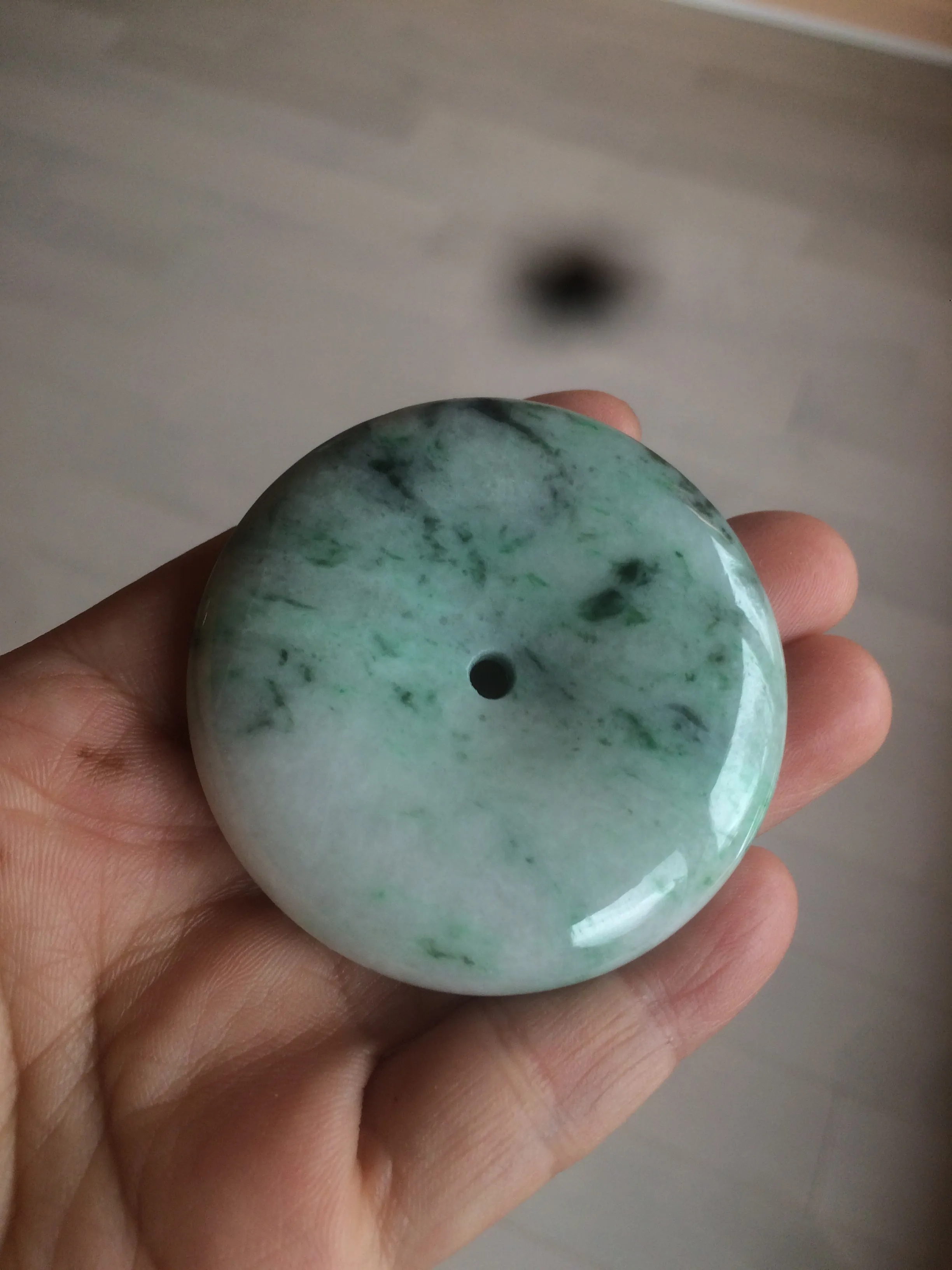 100% Natural sunny green/pink/purple tropical beach jadeite Jade Safety Guardian Button(donut) Pendant/worry stone X123