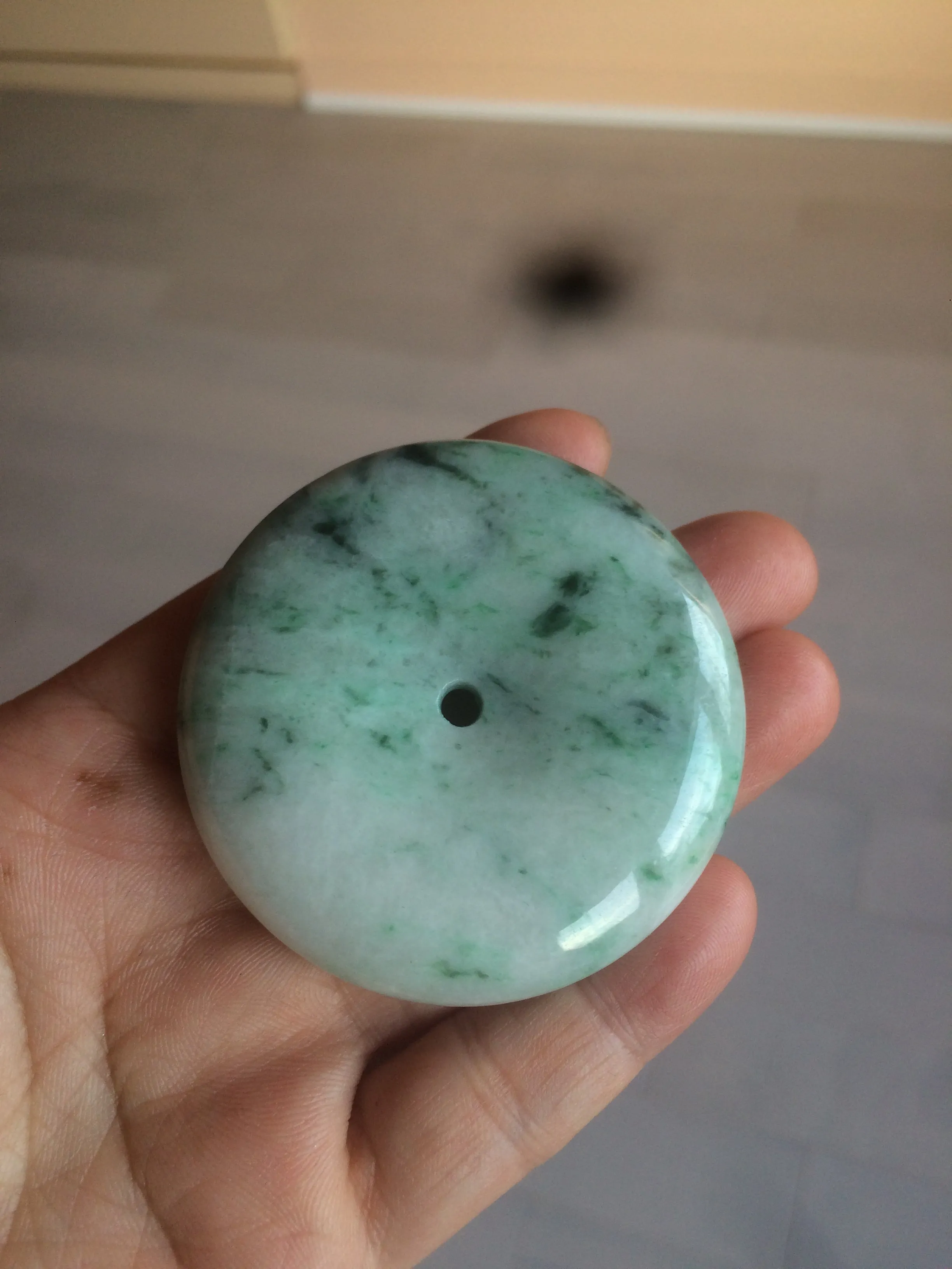 100% Natural sunny green/pink/purple tropical beach jadeite Jade Safety Guardian Button(donut) Pendant/worry stone X123