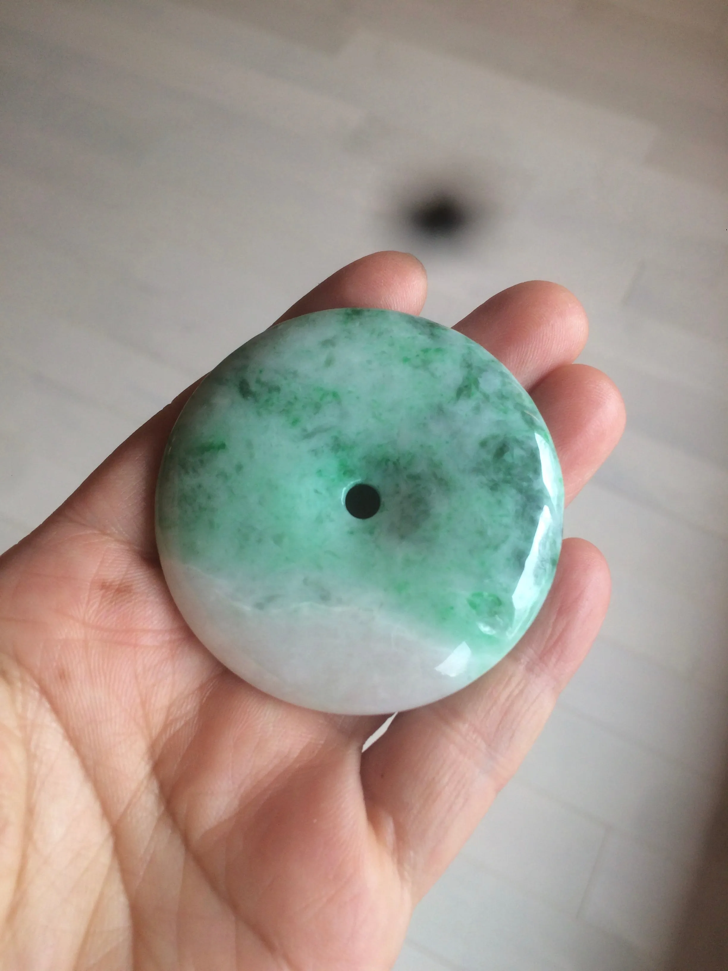 100% Natural sunny green/pink/purple tropical beach jadeite Jade Safety Guardian Button(donut) Pendant/worry stone X123