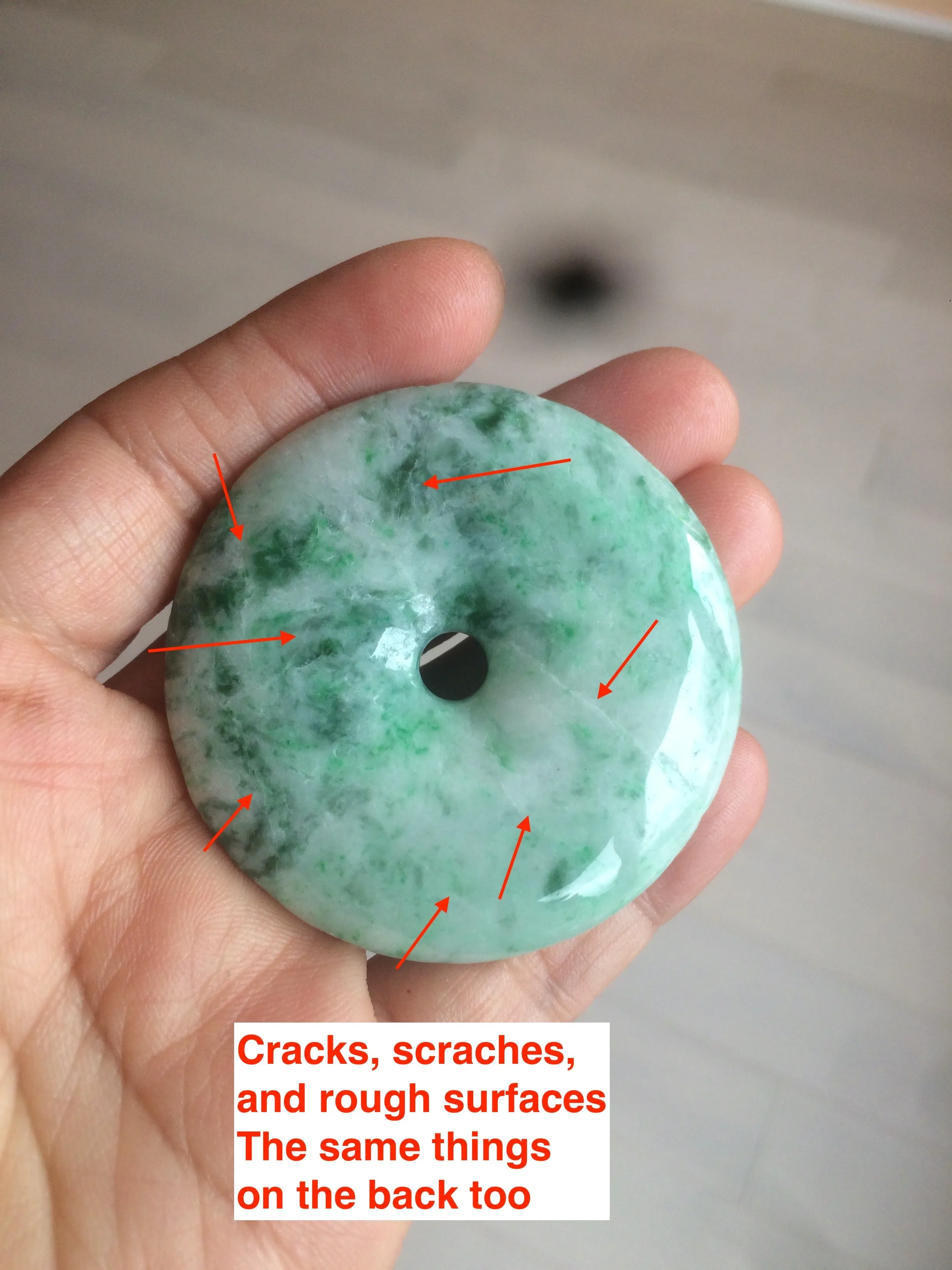 100% Natural sunny green/pink/purple tropical beach jadeite Jade Safety Guardian Button(donut) Pendant/worry stone X123