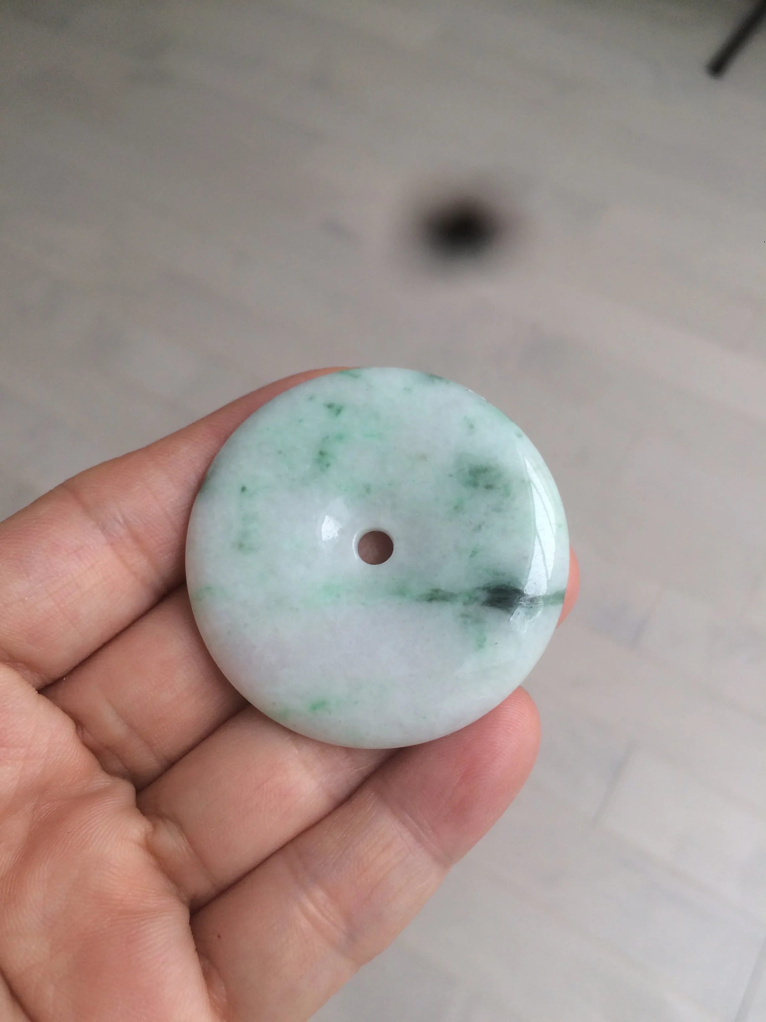 100% Natural sunny green/pink/purple tropical beach jadeite Jade Safety Guardian Button(donut) Pendant/worry stone X123