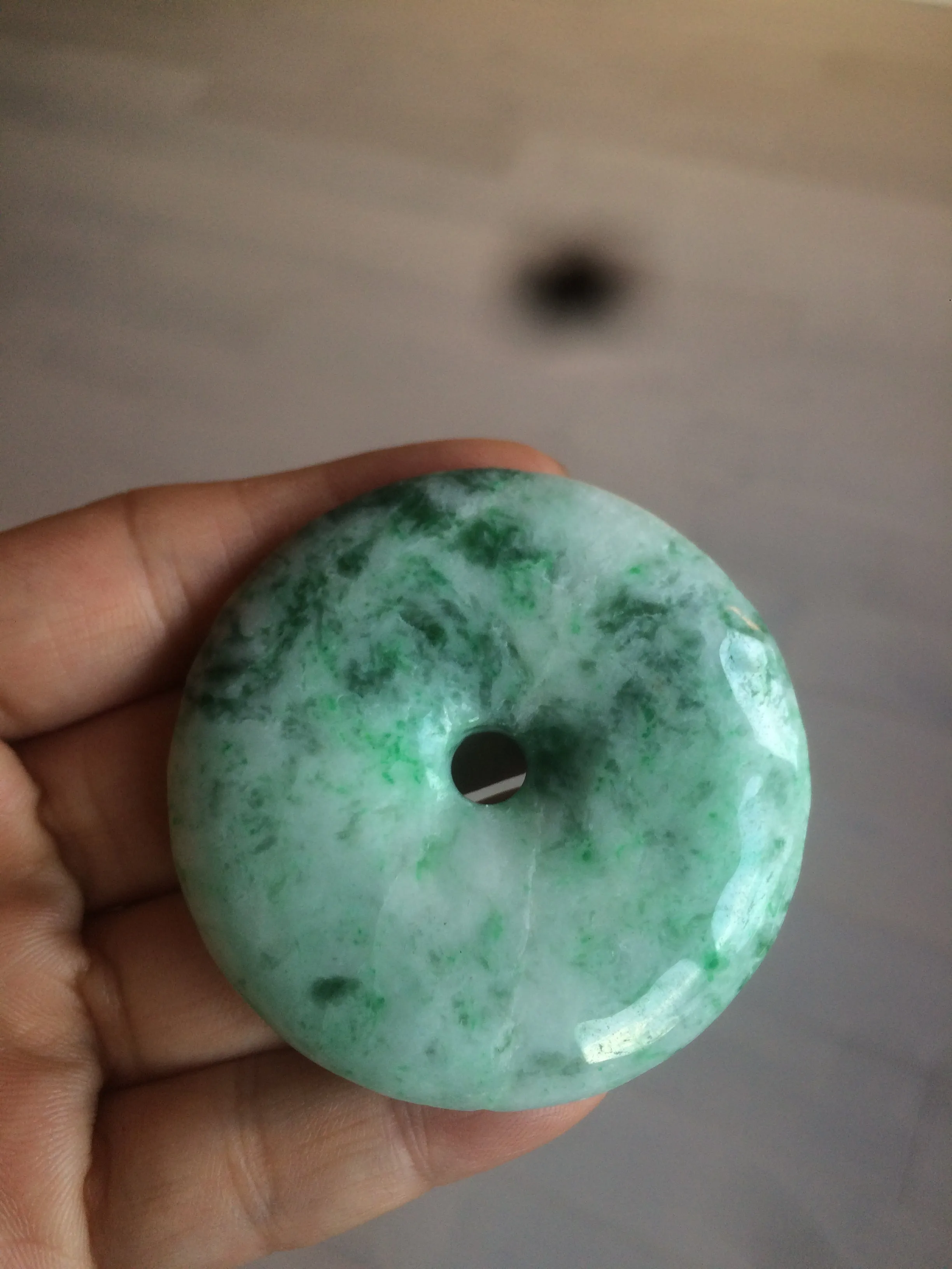 100% Natural sunny green/pink/purple tropical beach jadeite Jade Safety Guardian Button(donut) Pendant/worry stone X123