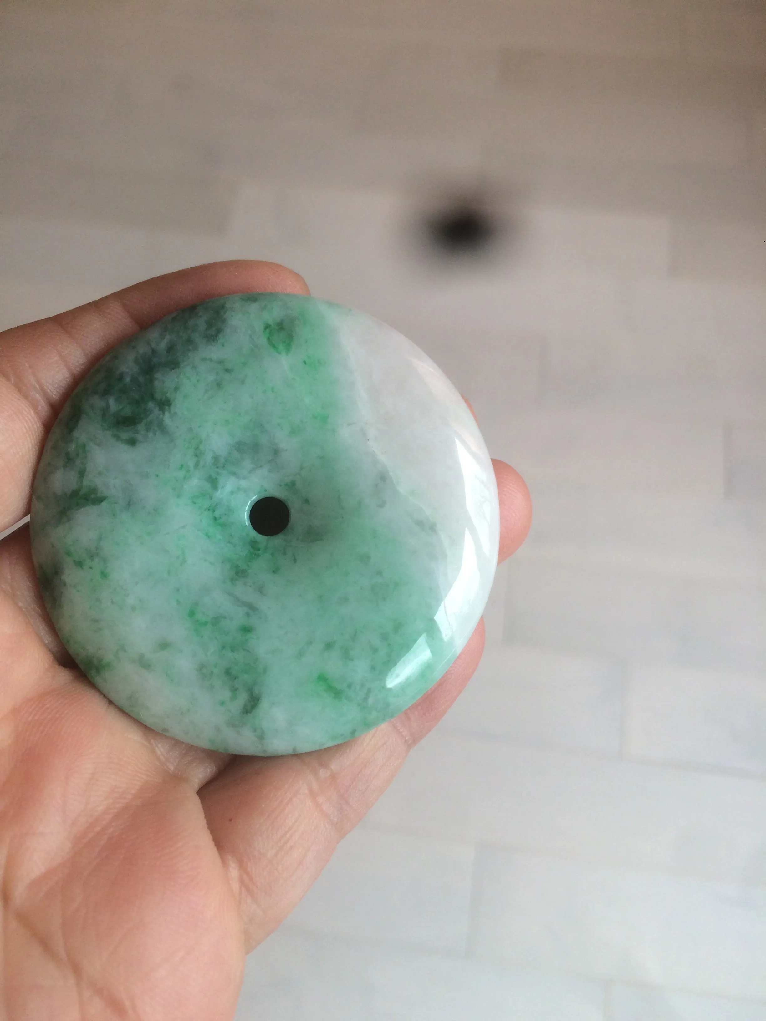 100% Natural sunny green/pink/purple tropical beach jadeite Jade Safety Guardian Button(donut) Pendant/worry stone X123