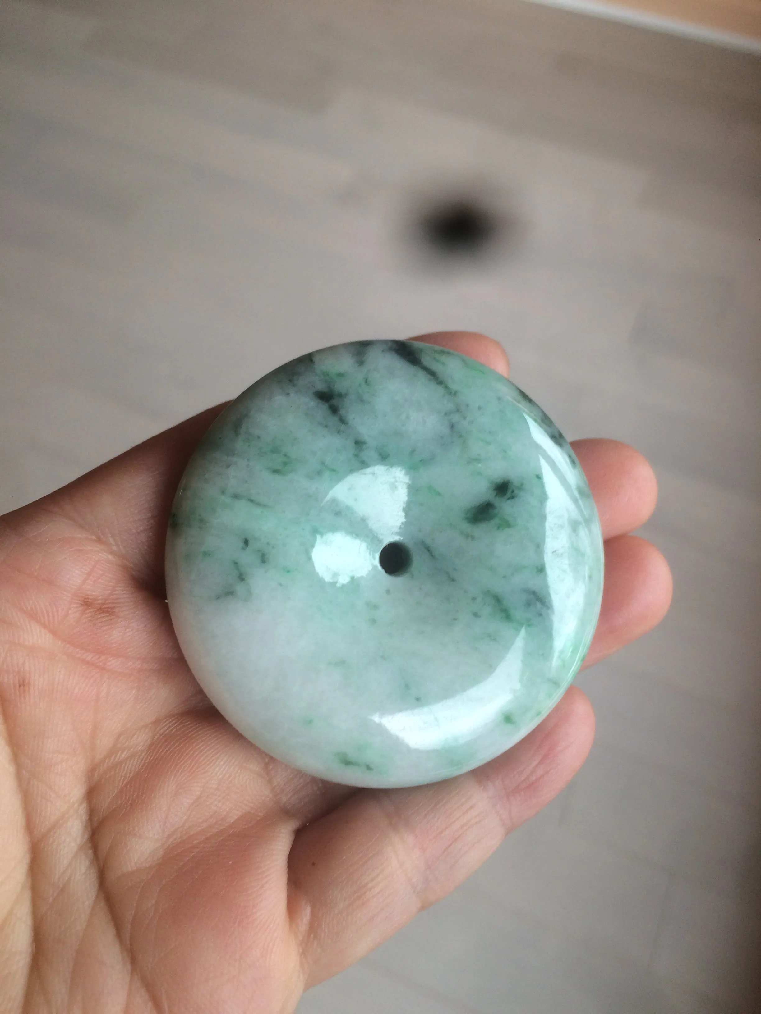 100% Natural sunny green/pink/purple tropical beach jadeite Jade Safety Guardian Button(donut) Pendant/worry stone X123