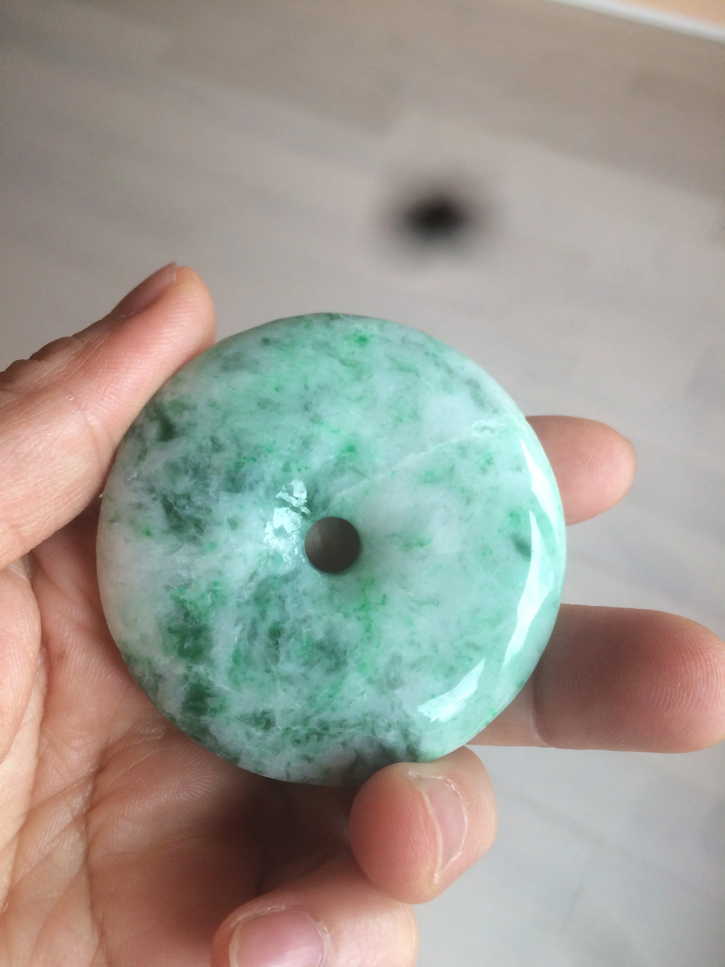 100% Natural sunny green/pink/purple tropical beach jadeite Jade Safety Guardian Button(donut) Pendant/worry stone X123