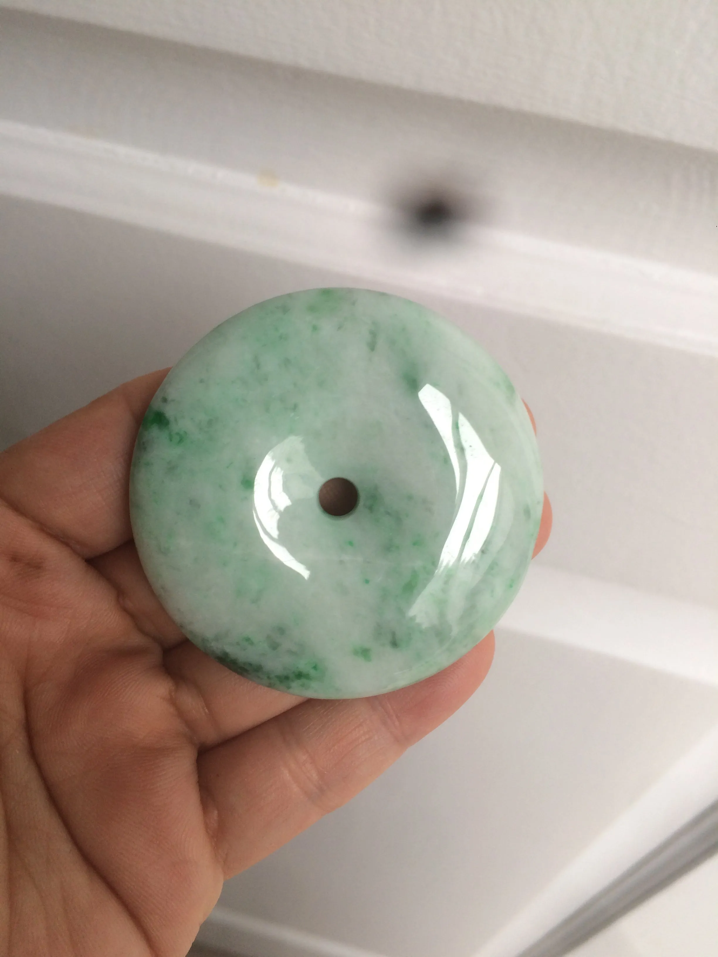 100% Natural sunny green/pink/purple tropical beach jadeite Jade Safety Guardian Button(donut) Pendant/worry stone X123