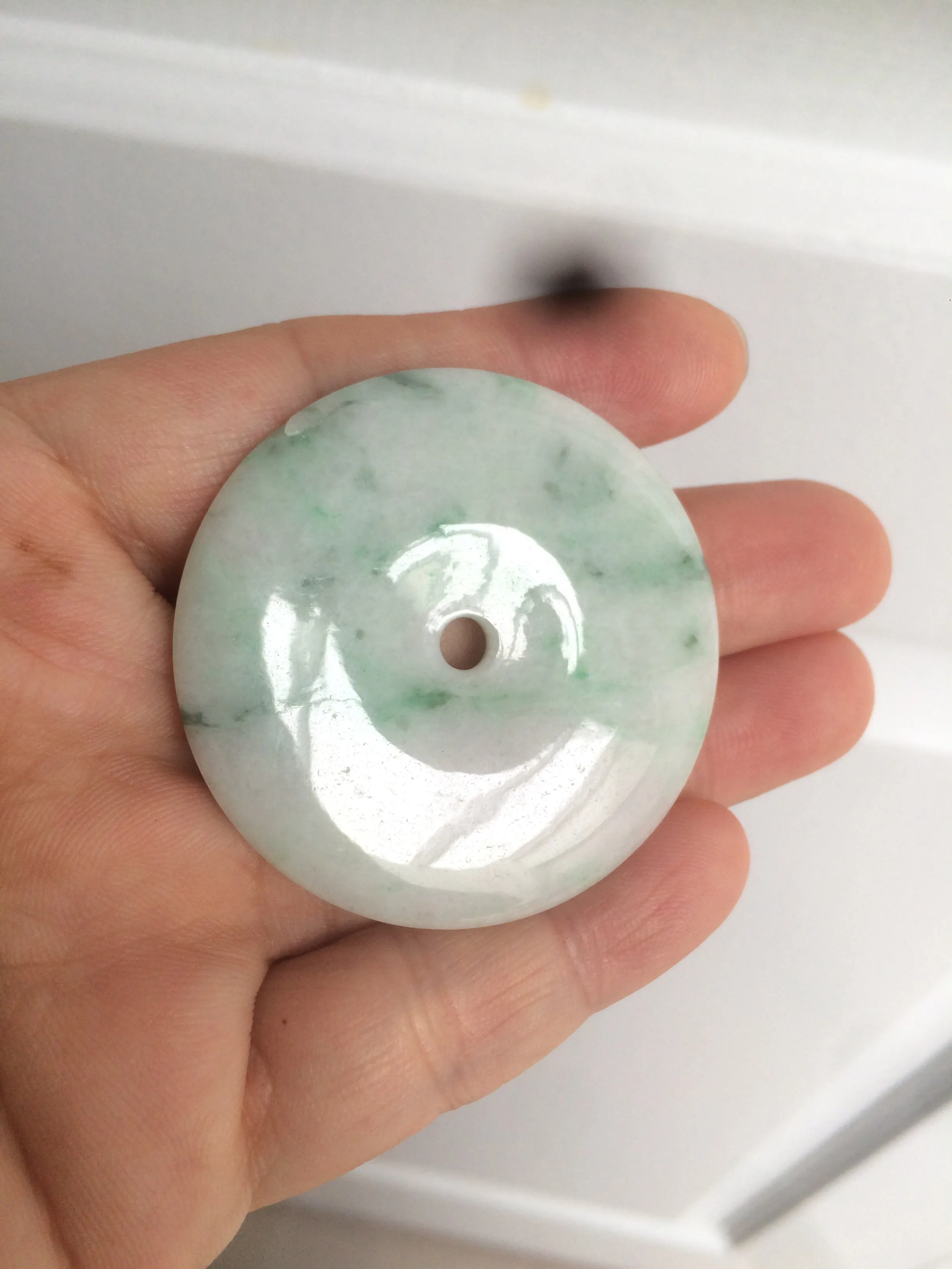 100% Natural sunny green/pink/purple tropical beach jadeite Jade Safety Guardian Button(donut) Pendant/worry stone X123