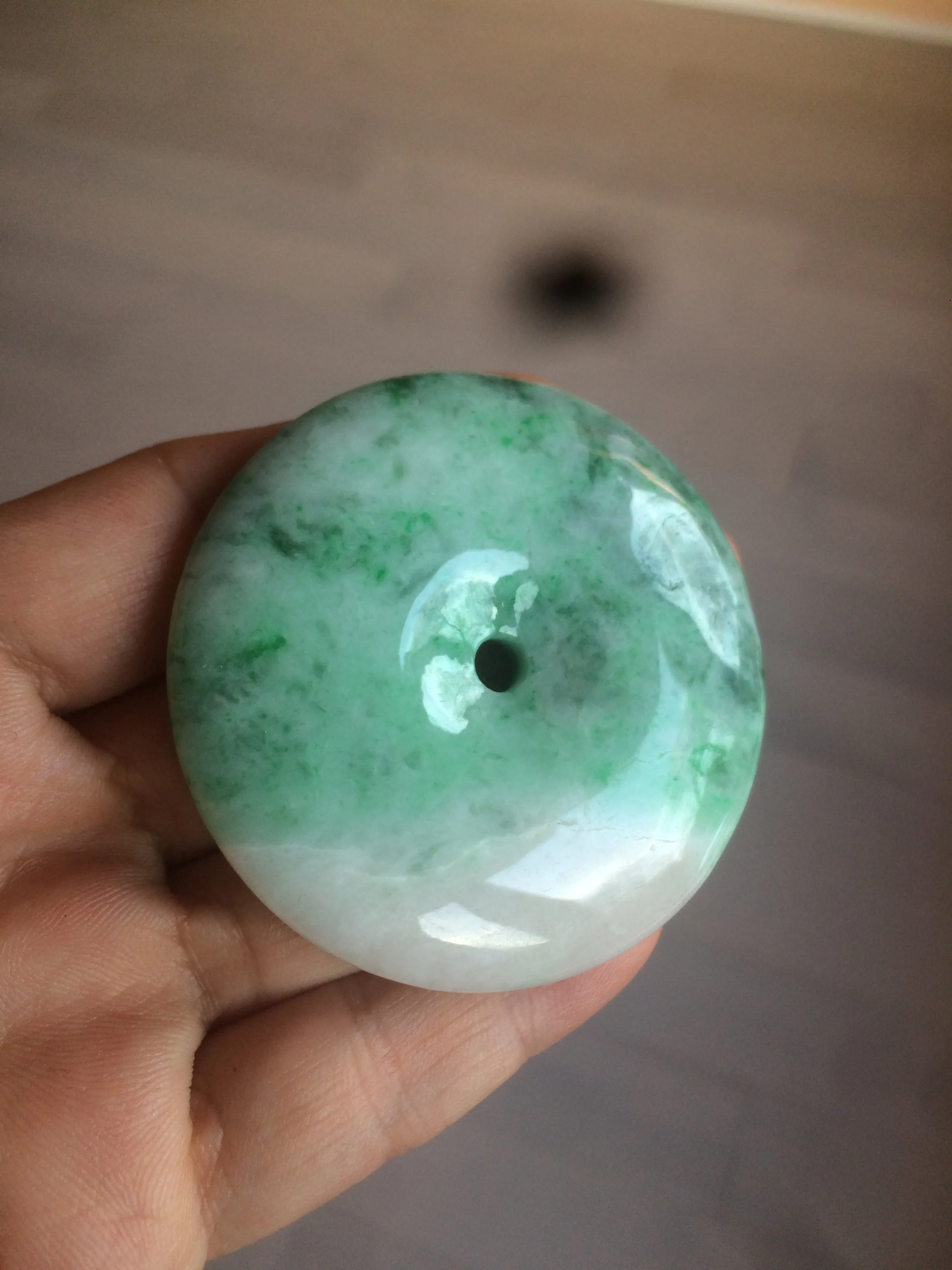 100% Natural sunny green/pink/purple tropical beach jadeite Jade Safety Guardian Button(donut) Pendant/worry stone X123