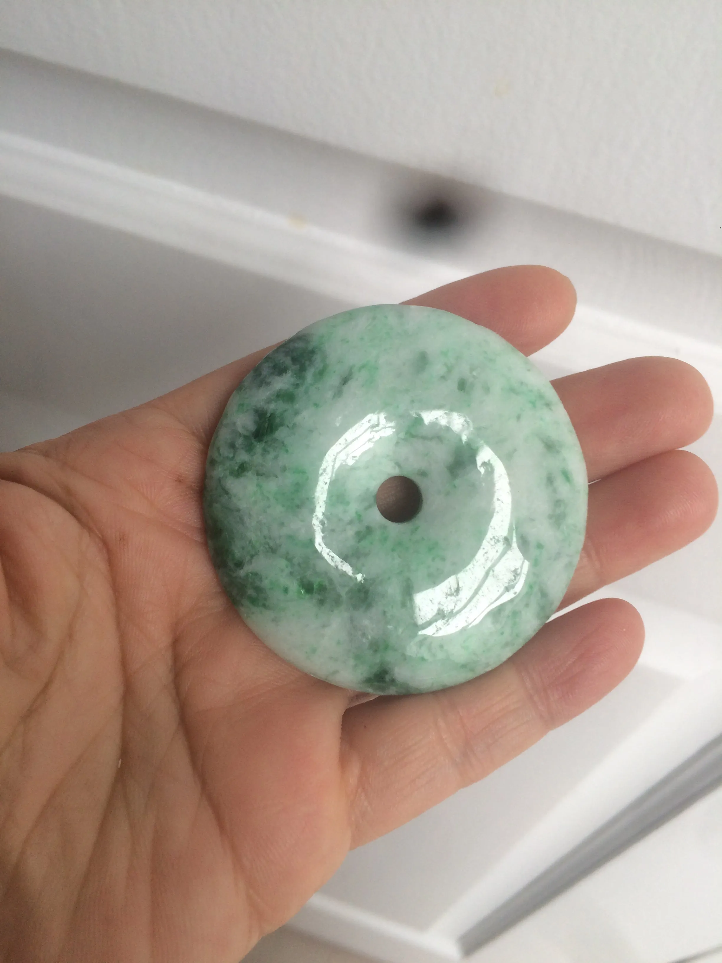 100% Natural sunny green/pink/purple tropical beach jadeite Jade Safety Guardian Button(donut) Pendant/worry stone X123