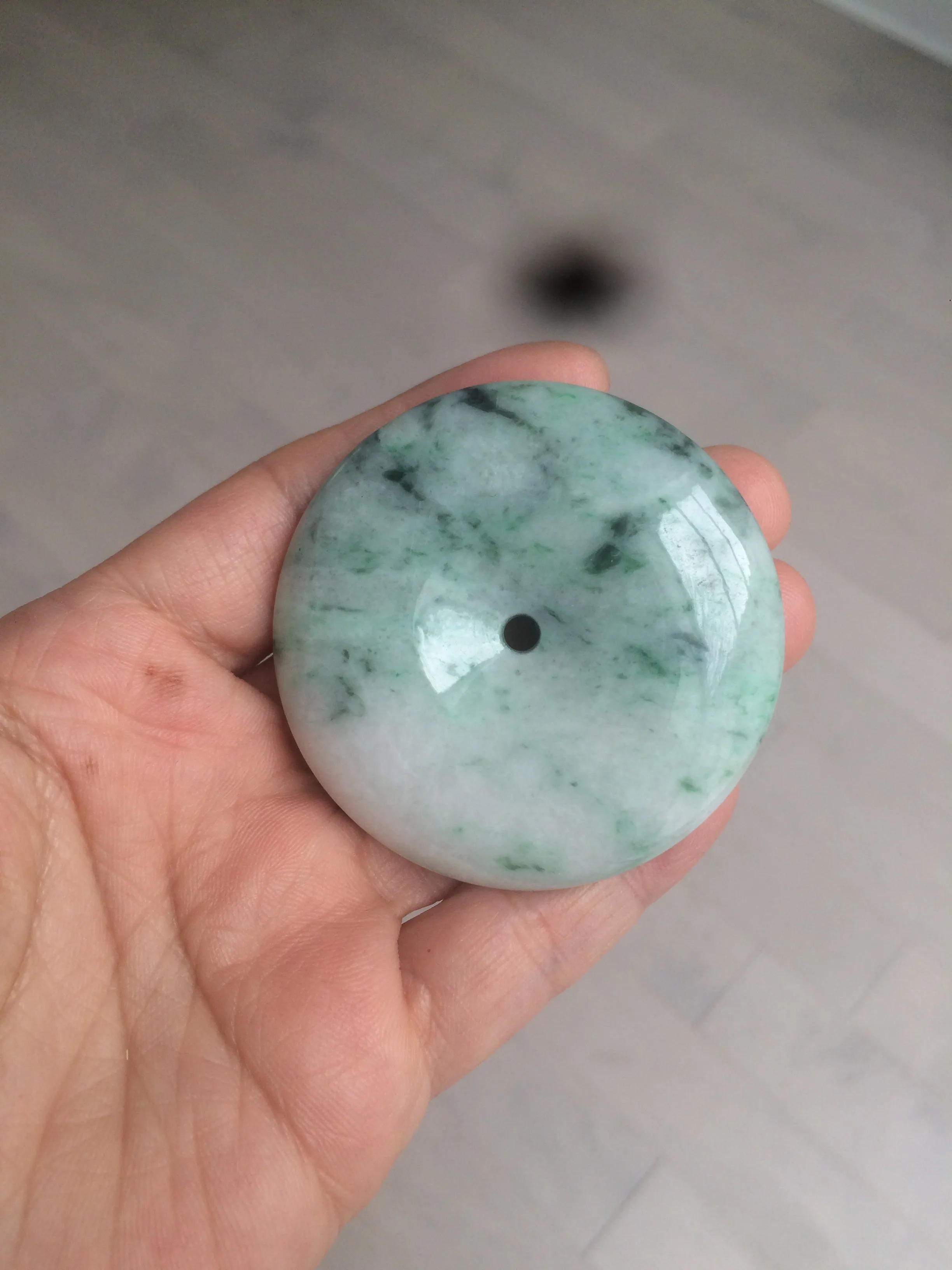 100% Natural sunny green/pink/purple tropical beach jadeite Jade Safety Guardian Button(donut) Pendant/worry stone X123