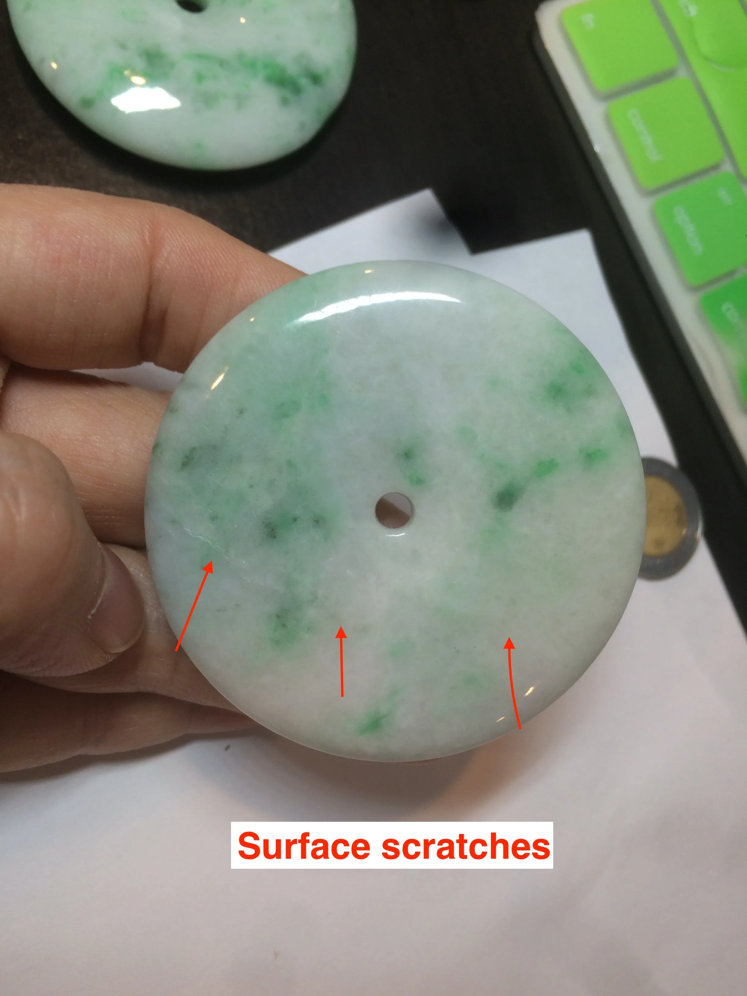 100% Natural sunny green/pink/purple tropical beach jadeite Jade Safety Guardian Button(donut) Pendant/worry stone X123