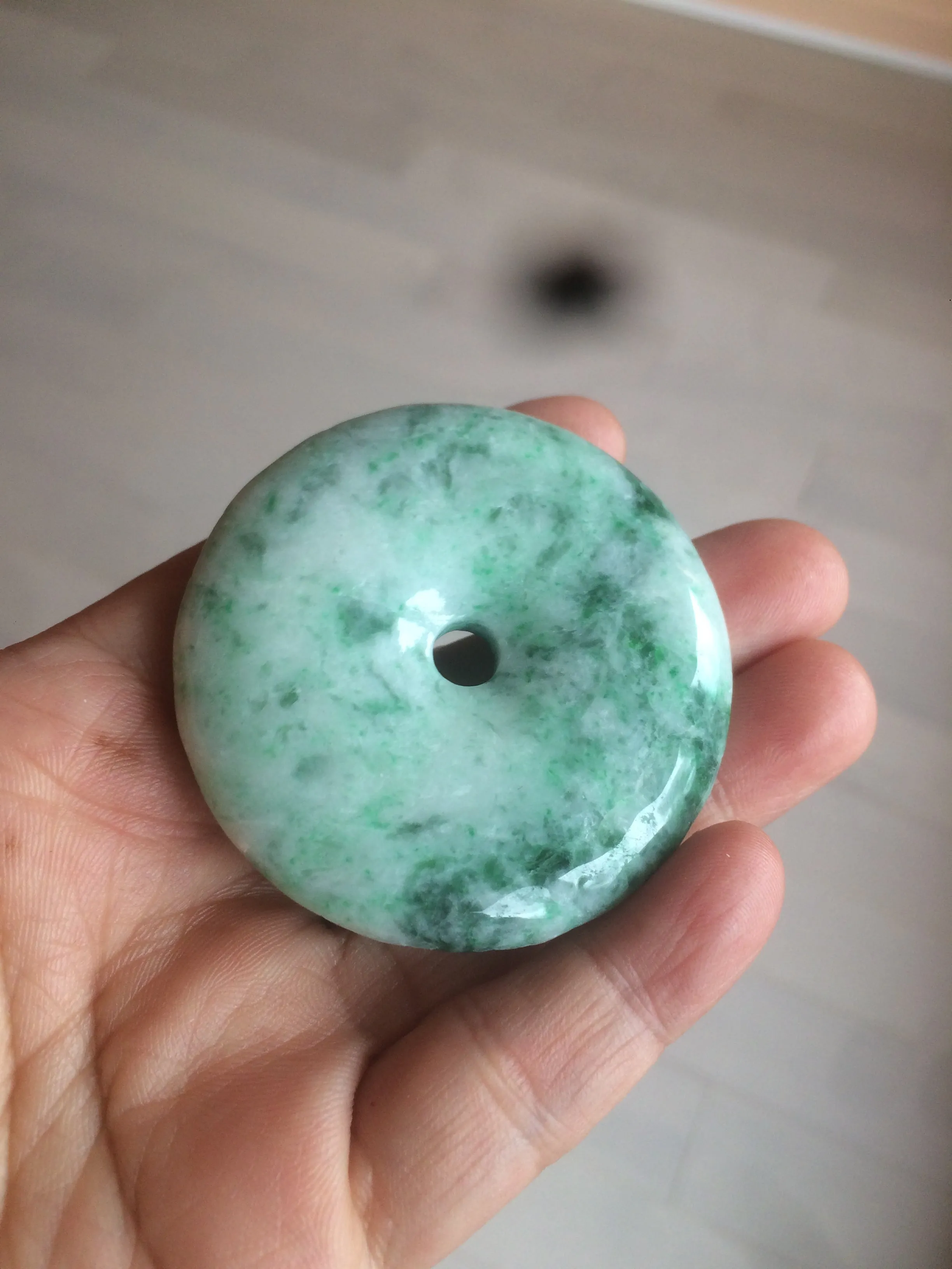 100% Natural sunny green/pink/purple tropical beach jadeite Jade Safety Guardian Button(donut) Pendant/worry stone X123