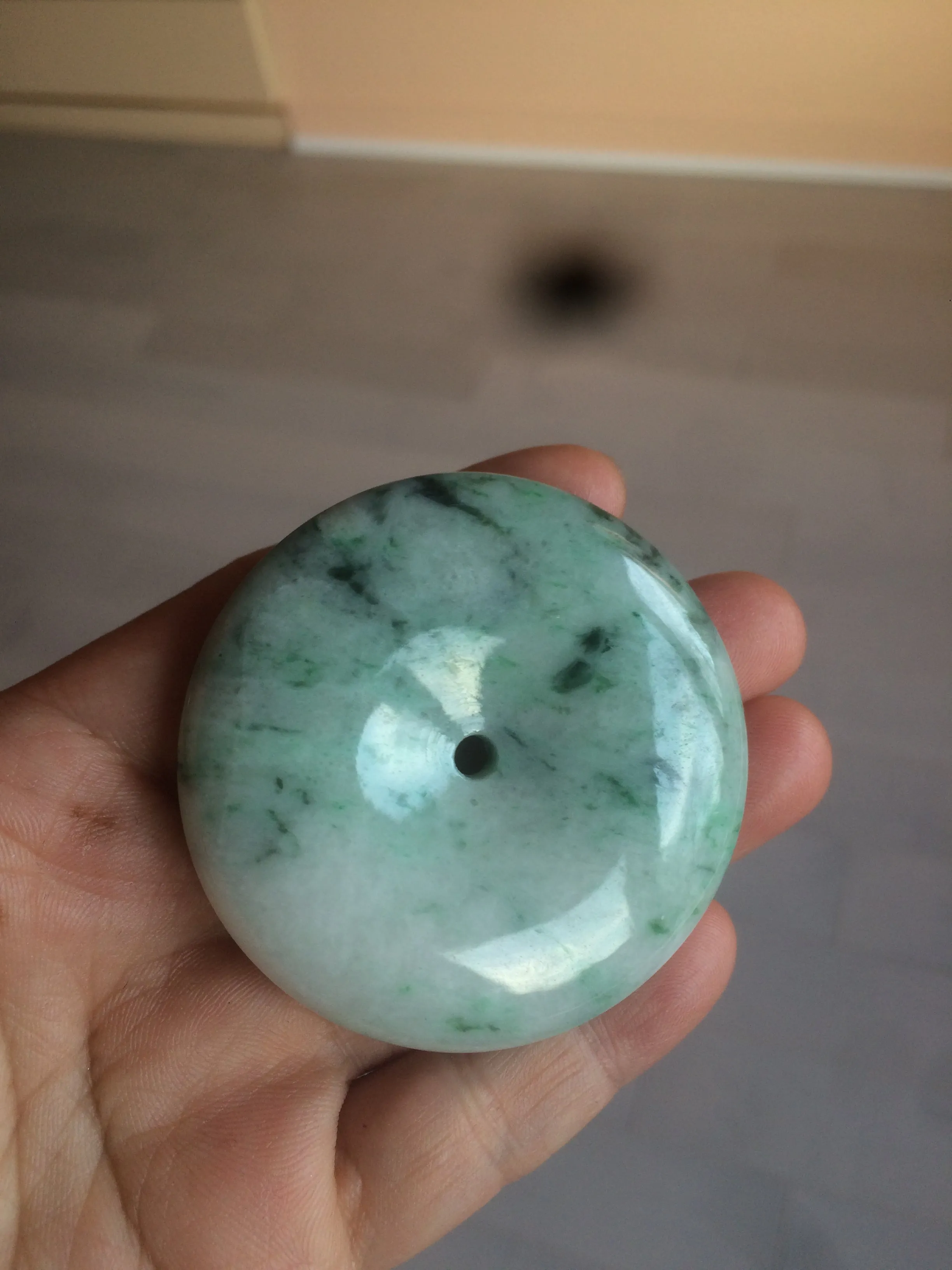 100% Natural sunny green/pink/purple tropical beach jadeite Jade Safety Guardian Button(donut) Pendant/worry stone X123