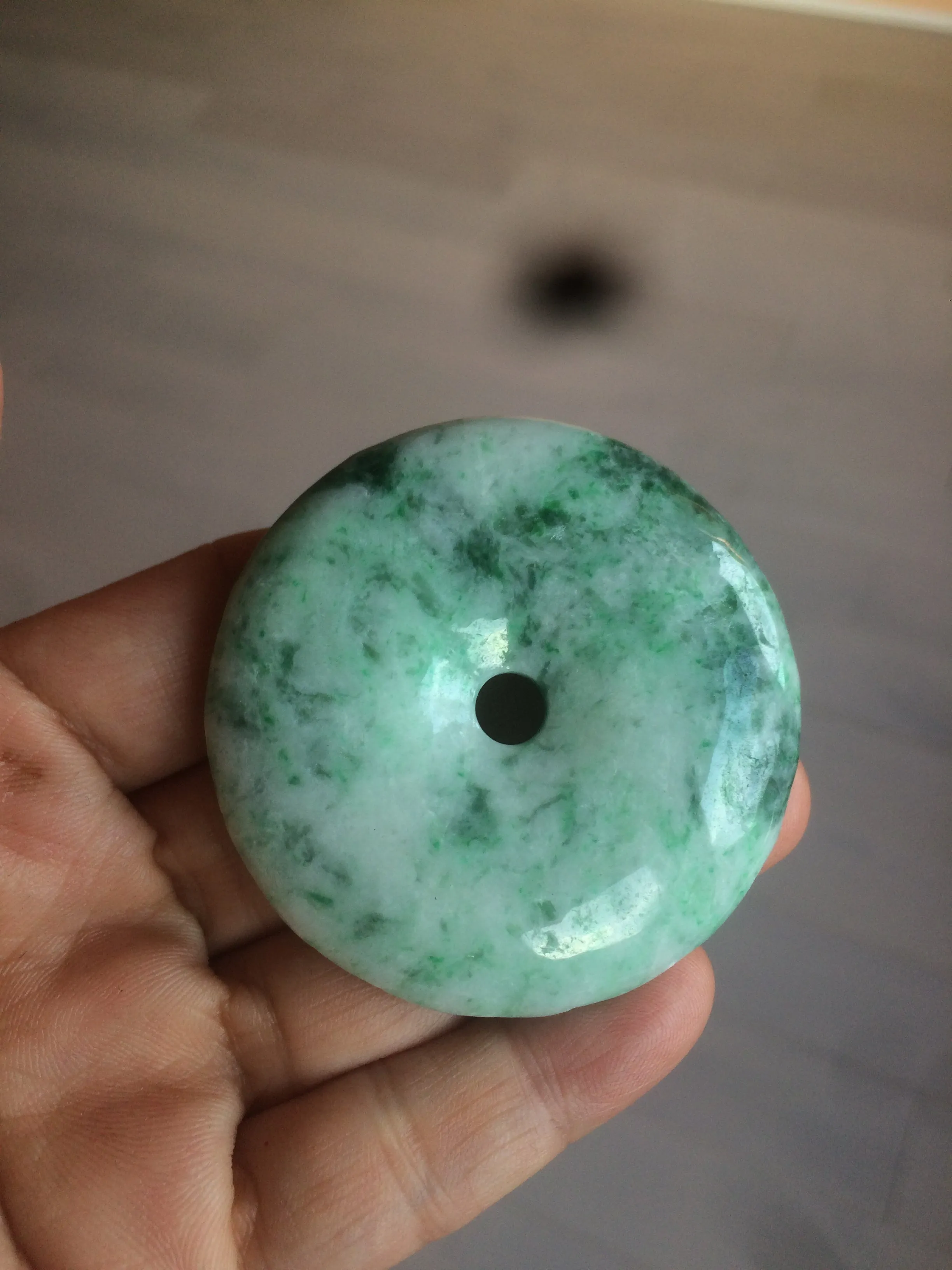 100% Natural sunny green/pink/purple tropical beach jadeite Jade Safety Guardian Button(donut) Pendant/worry stone X123