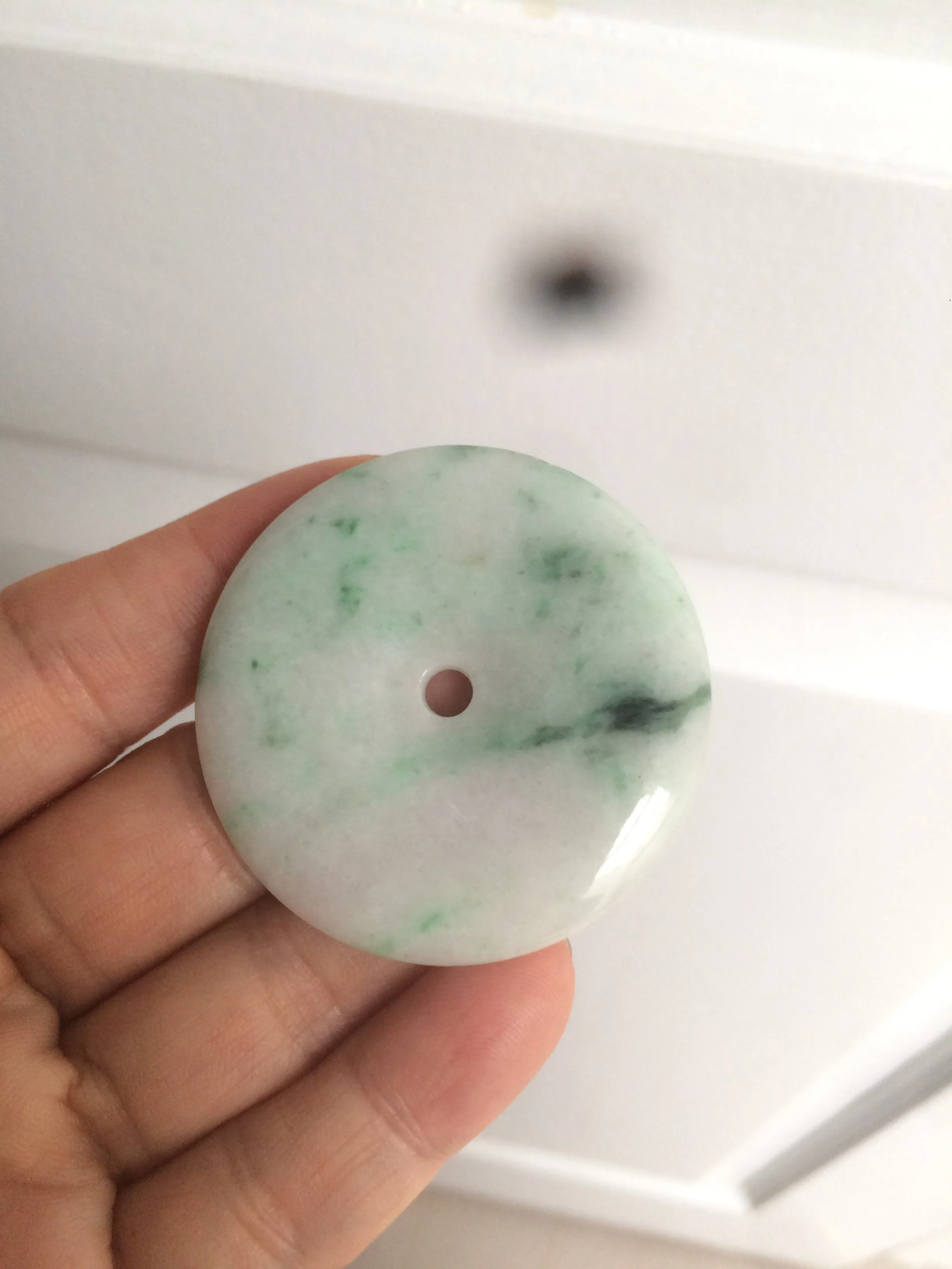 100% Natural sunny green/pink/purple tropical beach jadeite Jade Safety Guardian Button(donut) Pendant/worry stone X123