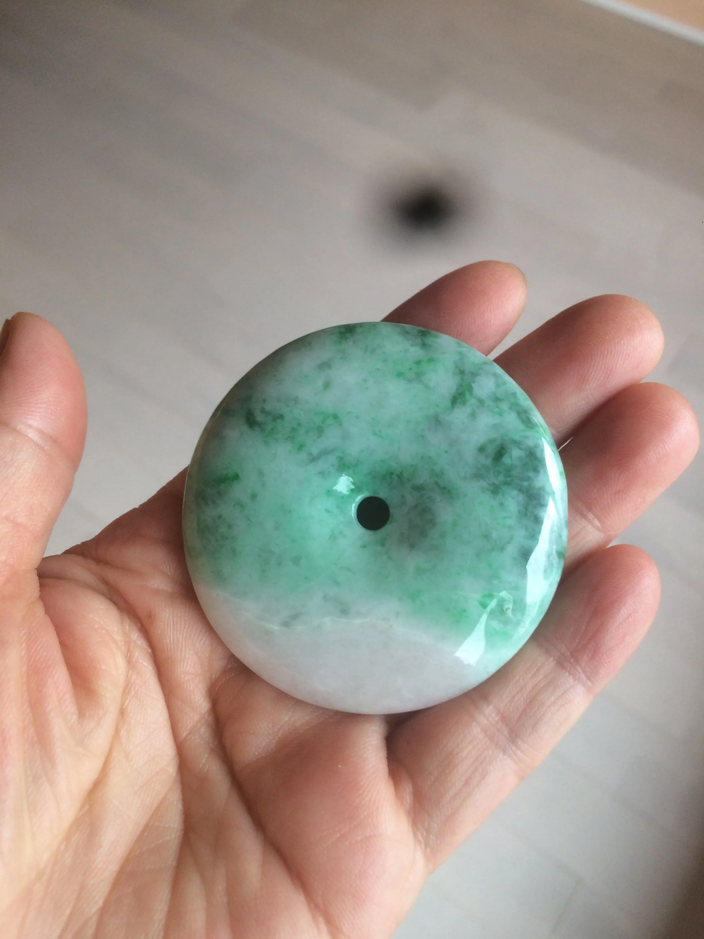 100% Natural sunny green/pink/purple tropical beach jadeite Jade Safety Guardian Button(donut) Pendant/worry stone X123