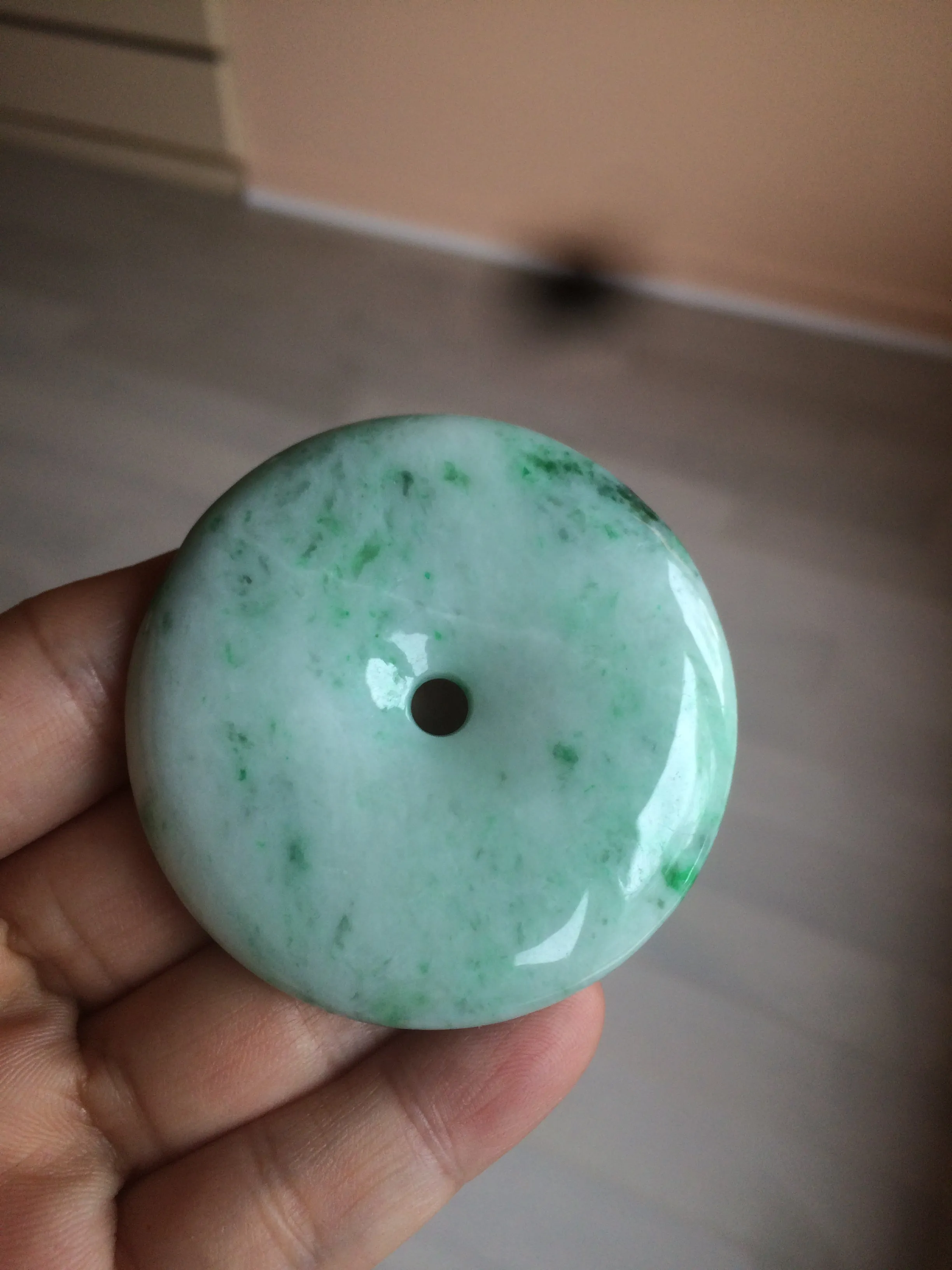 100% Natural sunny green/pink/purple tropical beach jadeite Jade Safety Guardian Button(donut) Pendant/worry stone X123