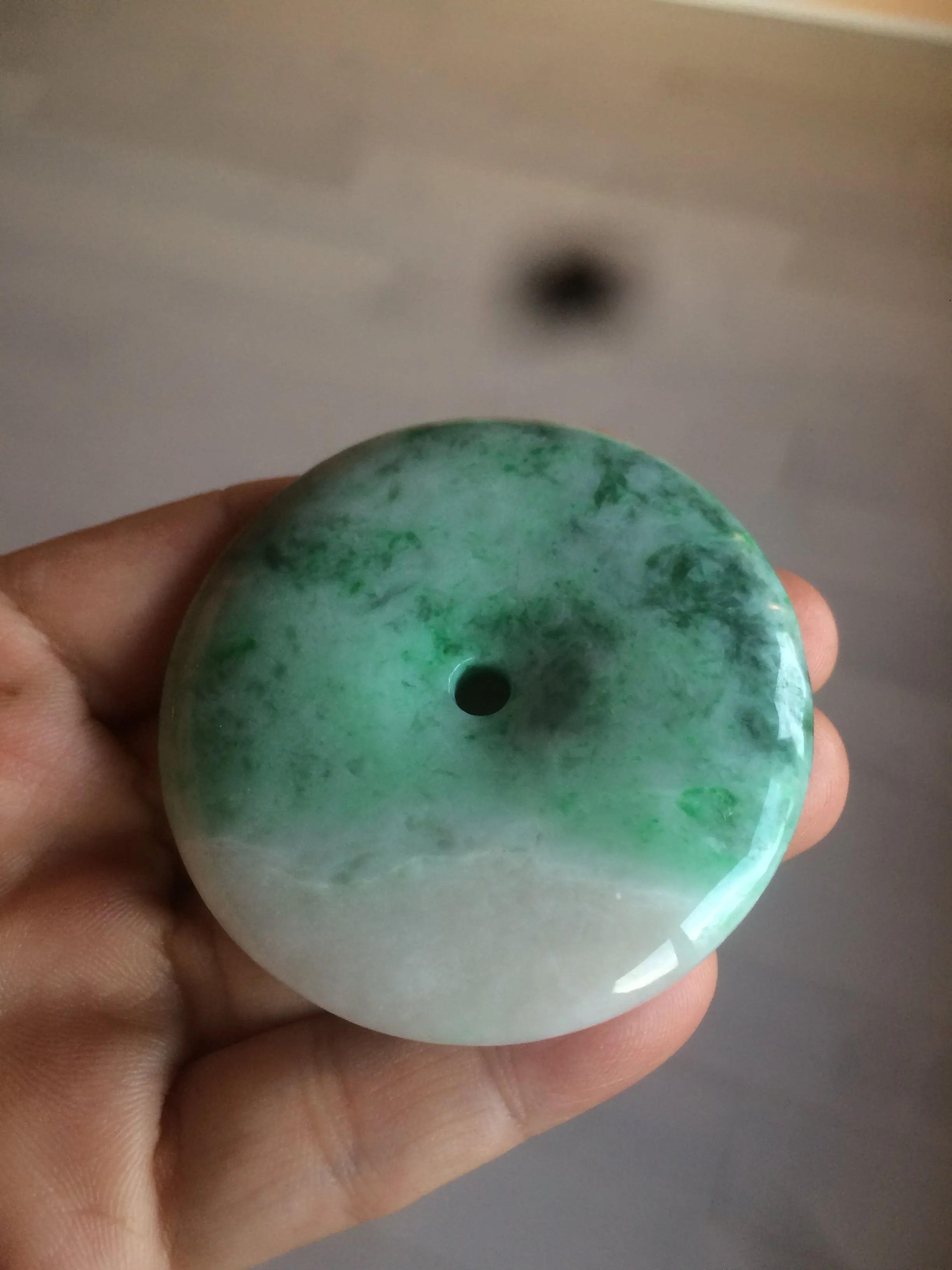 100% Natural sunny green/pink/purple tropical beach jadeite Jade Safety Guardian Button(donut) Pendant/worry stone X123