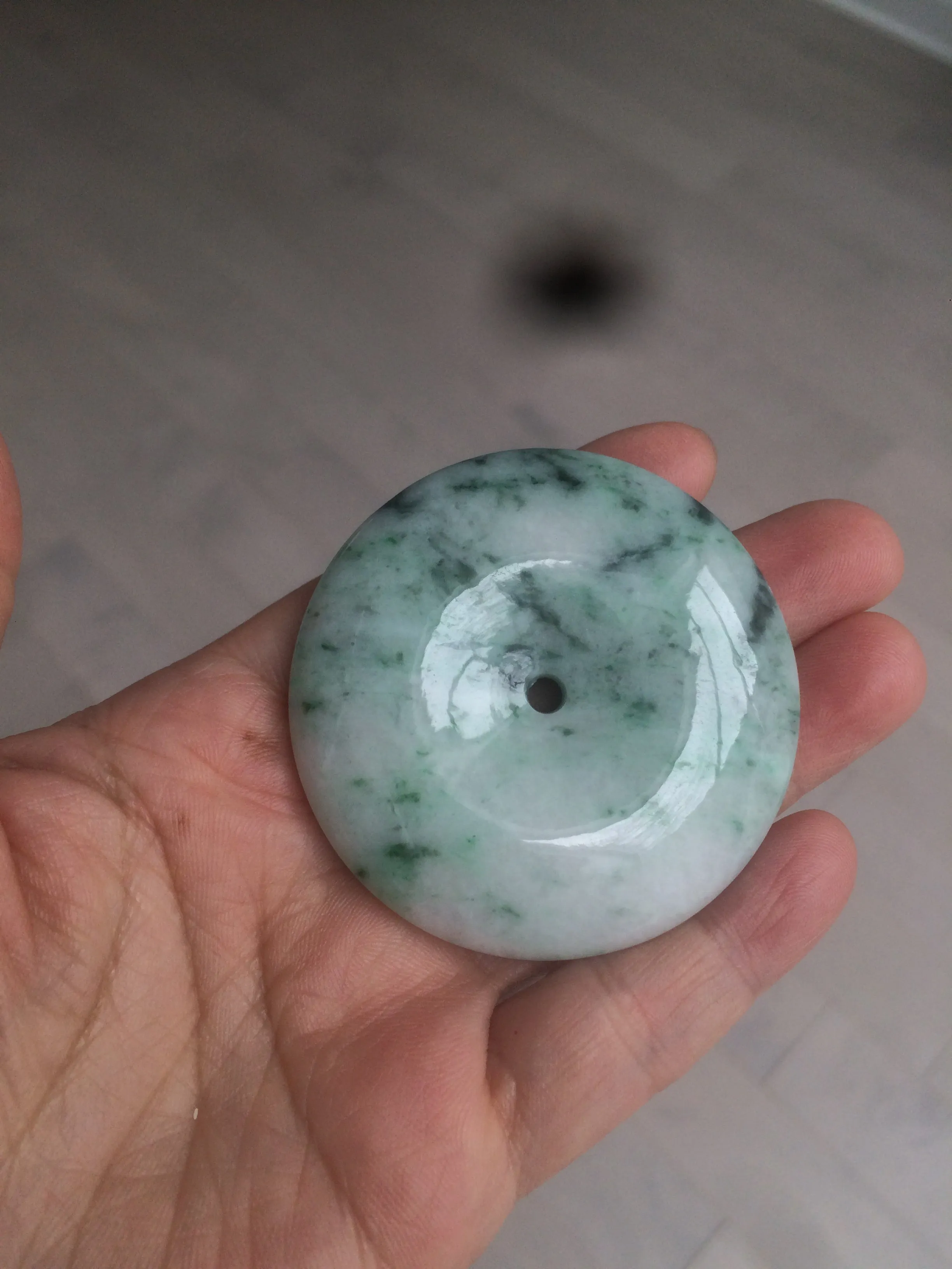 100% Natural sunny green/pink/purple tropical beach jadeite Jade Safety Guardian Button(donut) Pendant/worry stone X123