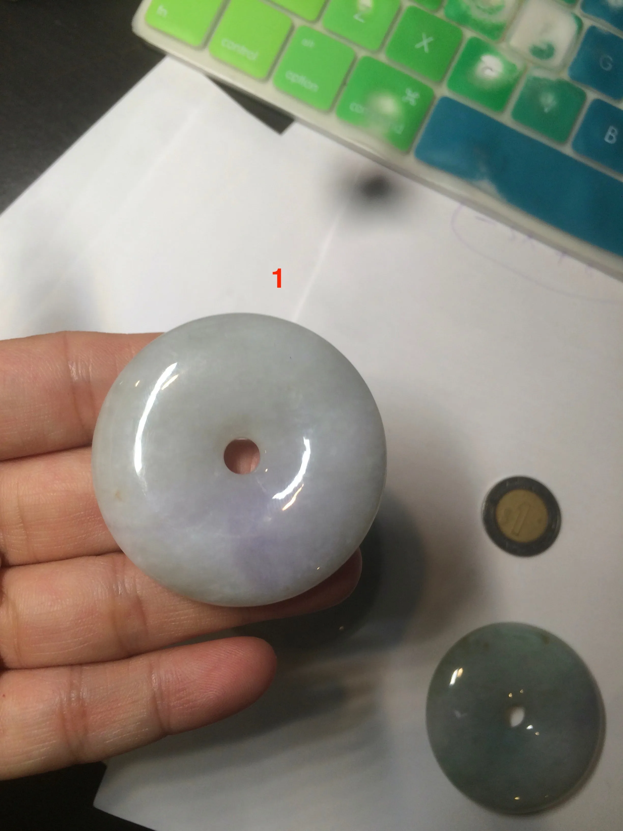 100% Natural sunny green/purple jadeite Jade Safety Guardian Button(donut) Pendant/worry stone AZ75