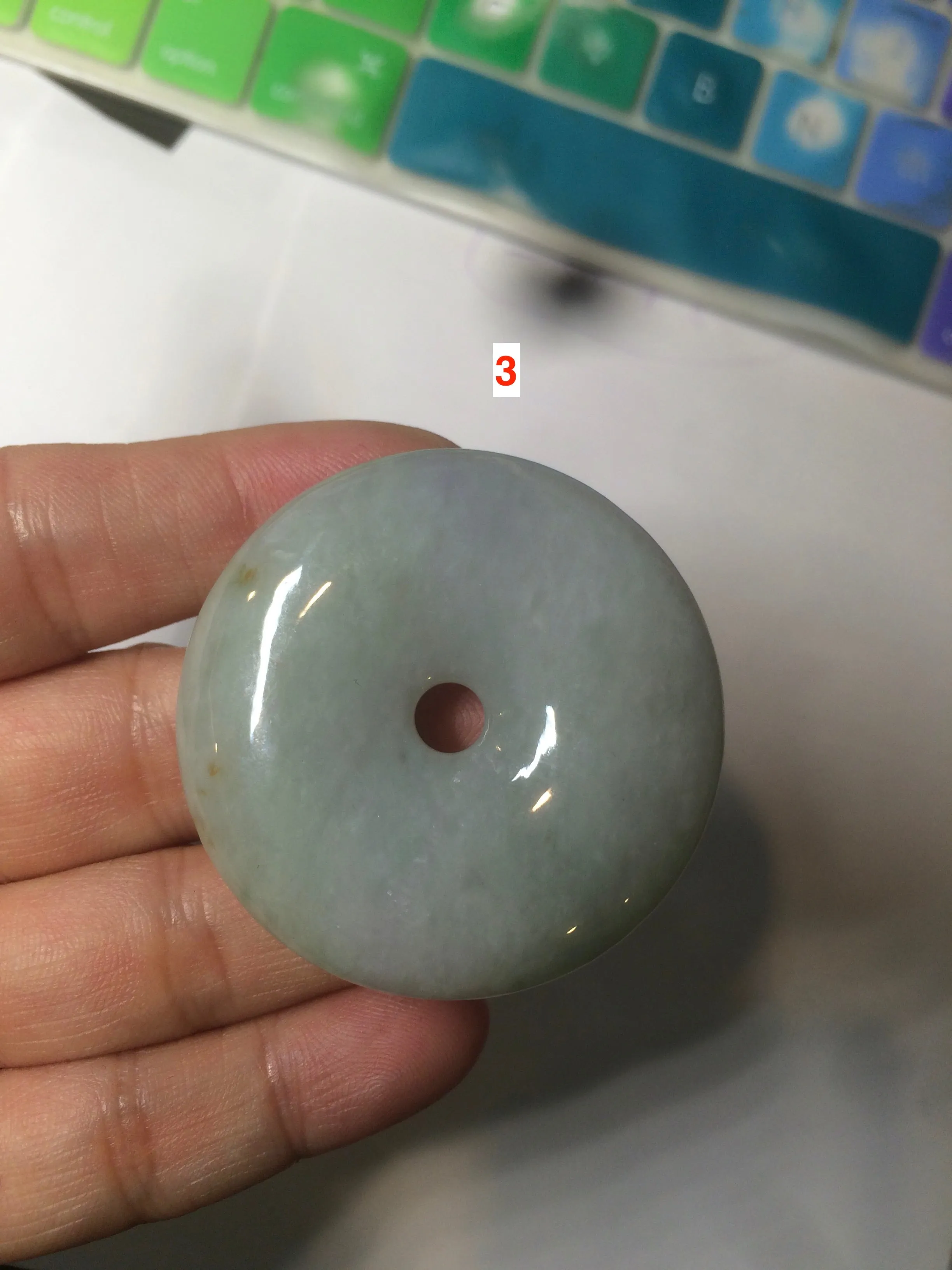 100% Natural sunny green/purple jadeite Jade Safety Guardian Button(donut) Pendant/worry stone AZ75