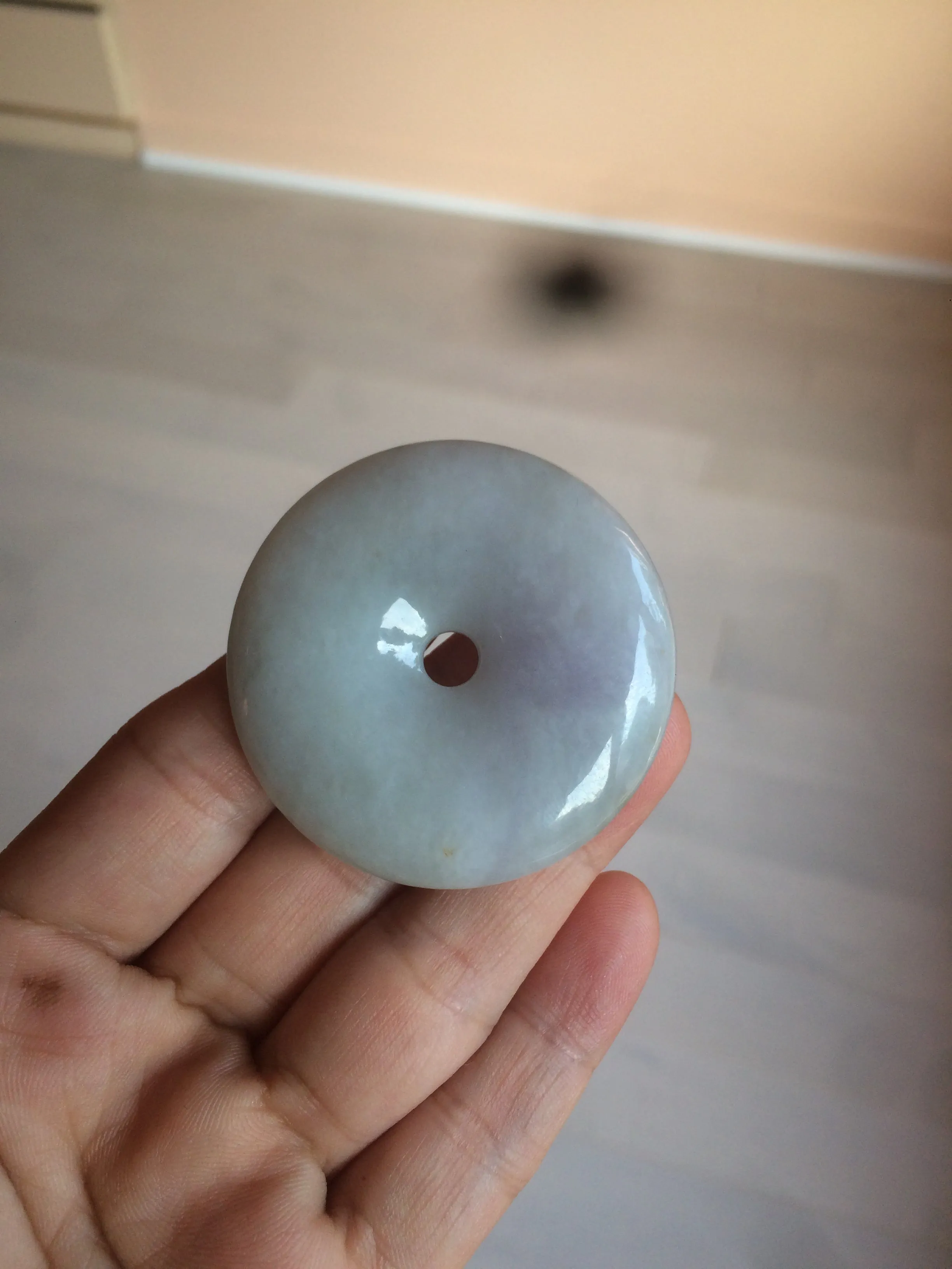 100% Natural sunny green/purple jadeite Jade Safety Guardian Button(donut) Pendant/worry stone AZ75