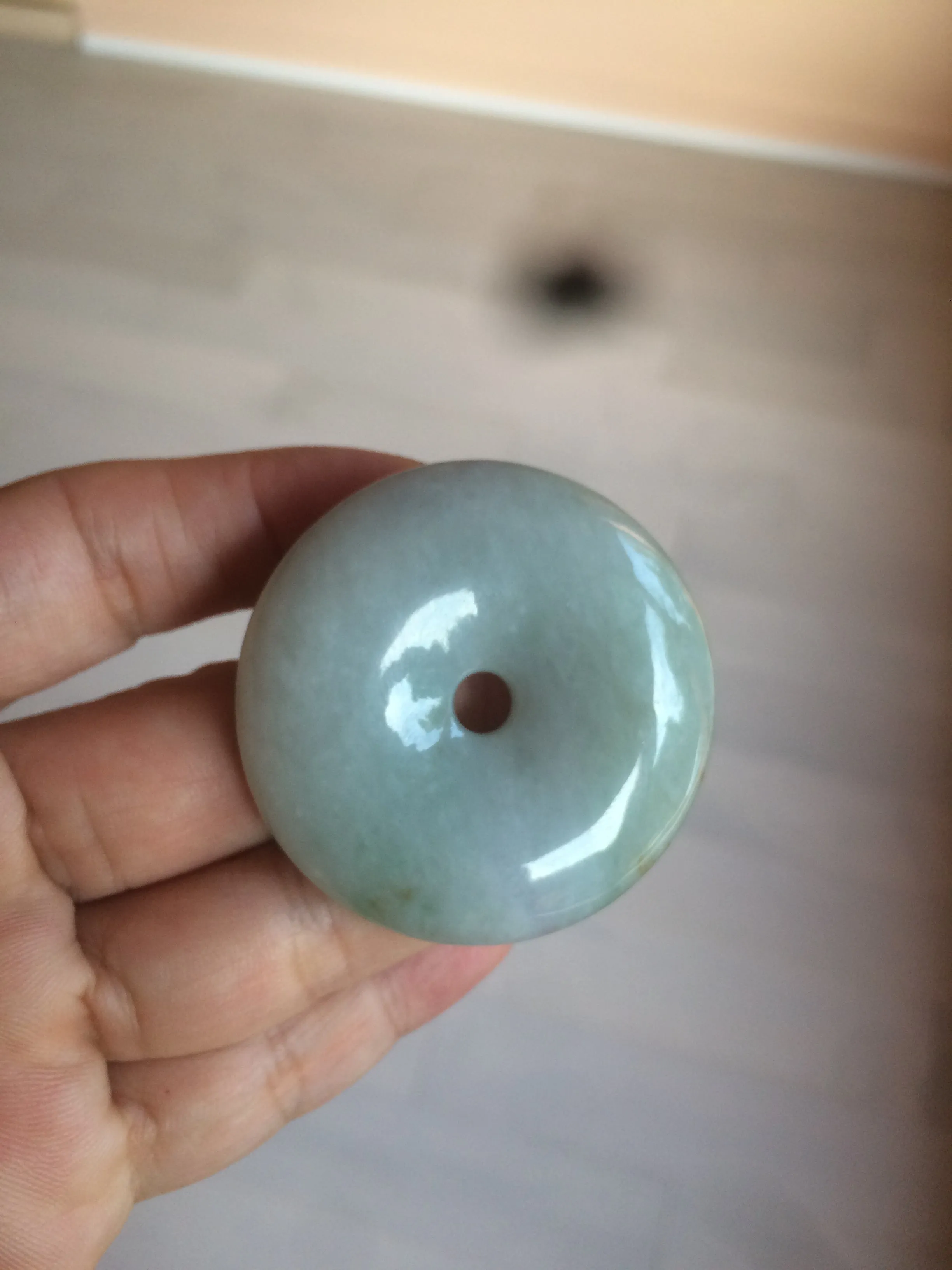 100% Natural sunny green/purple jadeite Jade Safety Guardian Button(donut) Pendant/worry stone AZ75