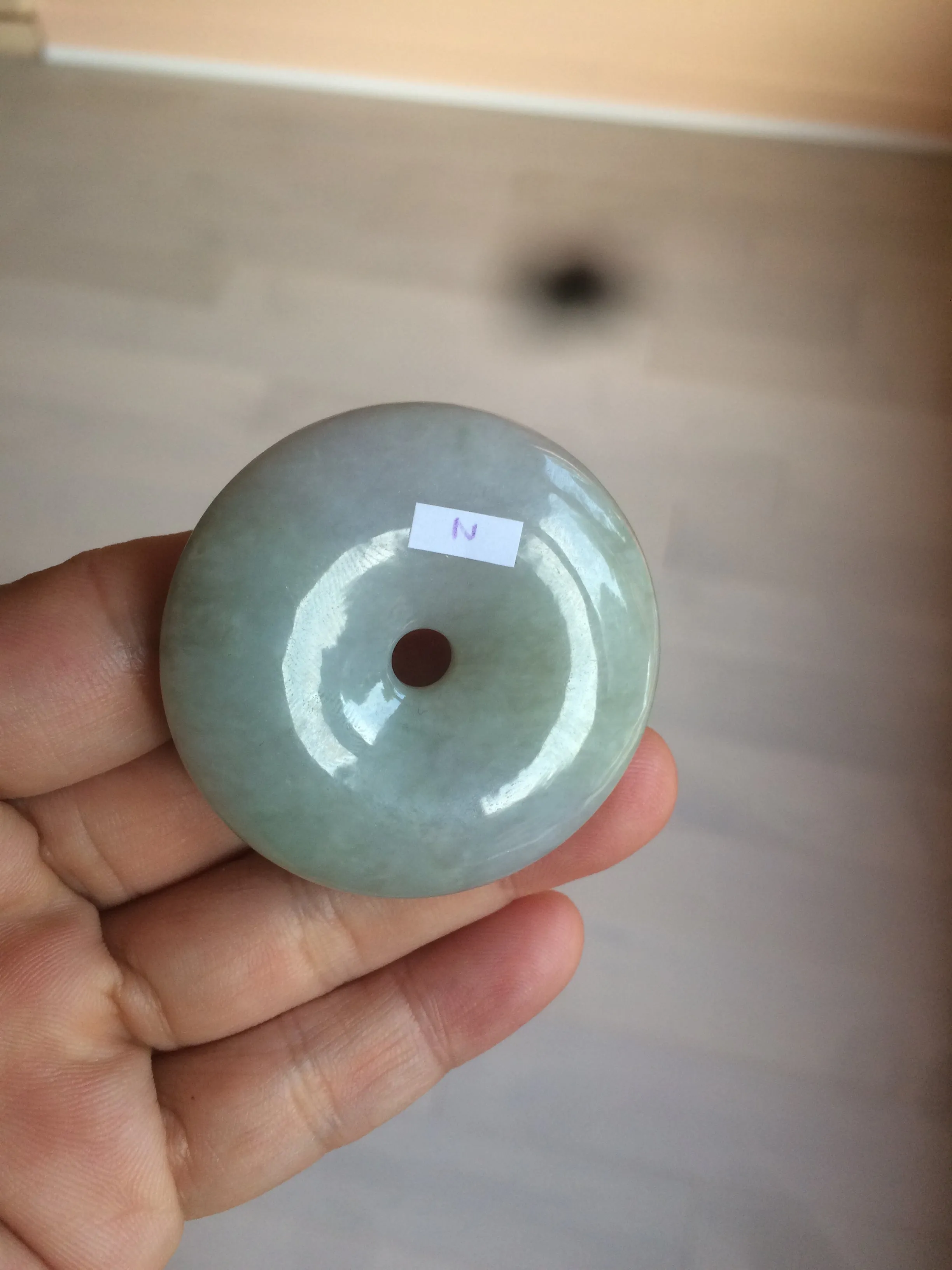 100% Natural sunny green/purple jadeite Jade Safety Guardian Button(donut) Pendant/worry stone AZ75