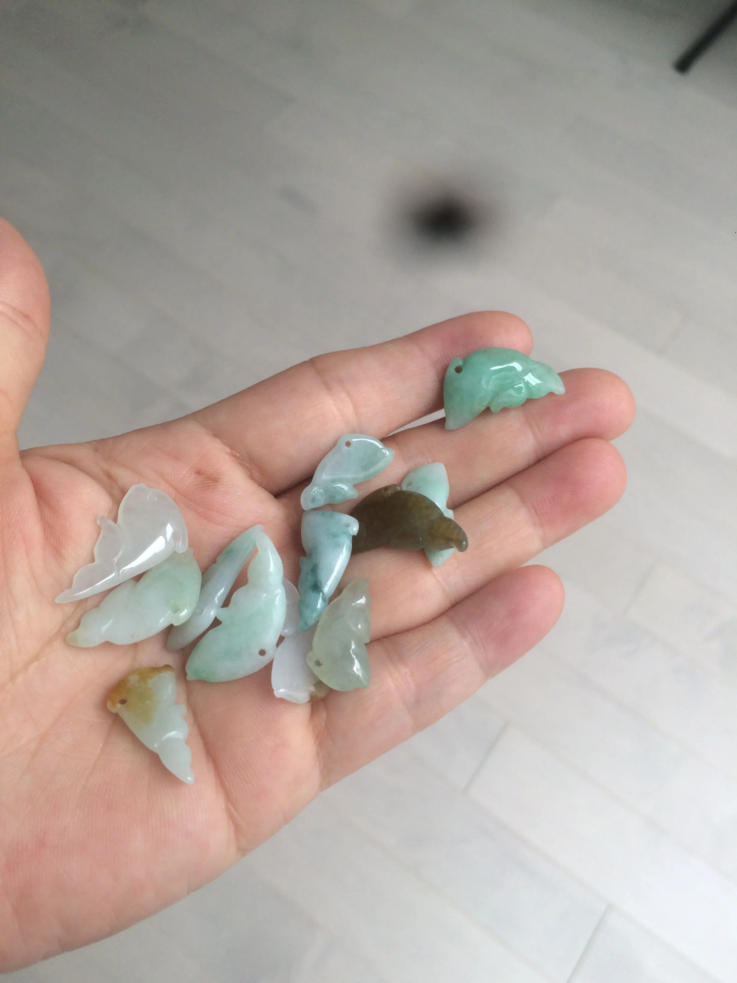 100% Natural sunny green/white/ice clear/brown jadeite Jade baby dolphin pendant AX30 add on item