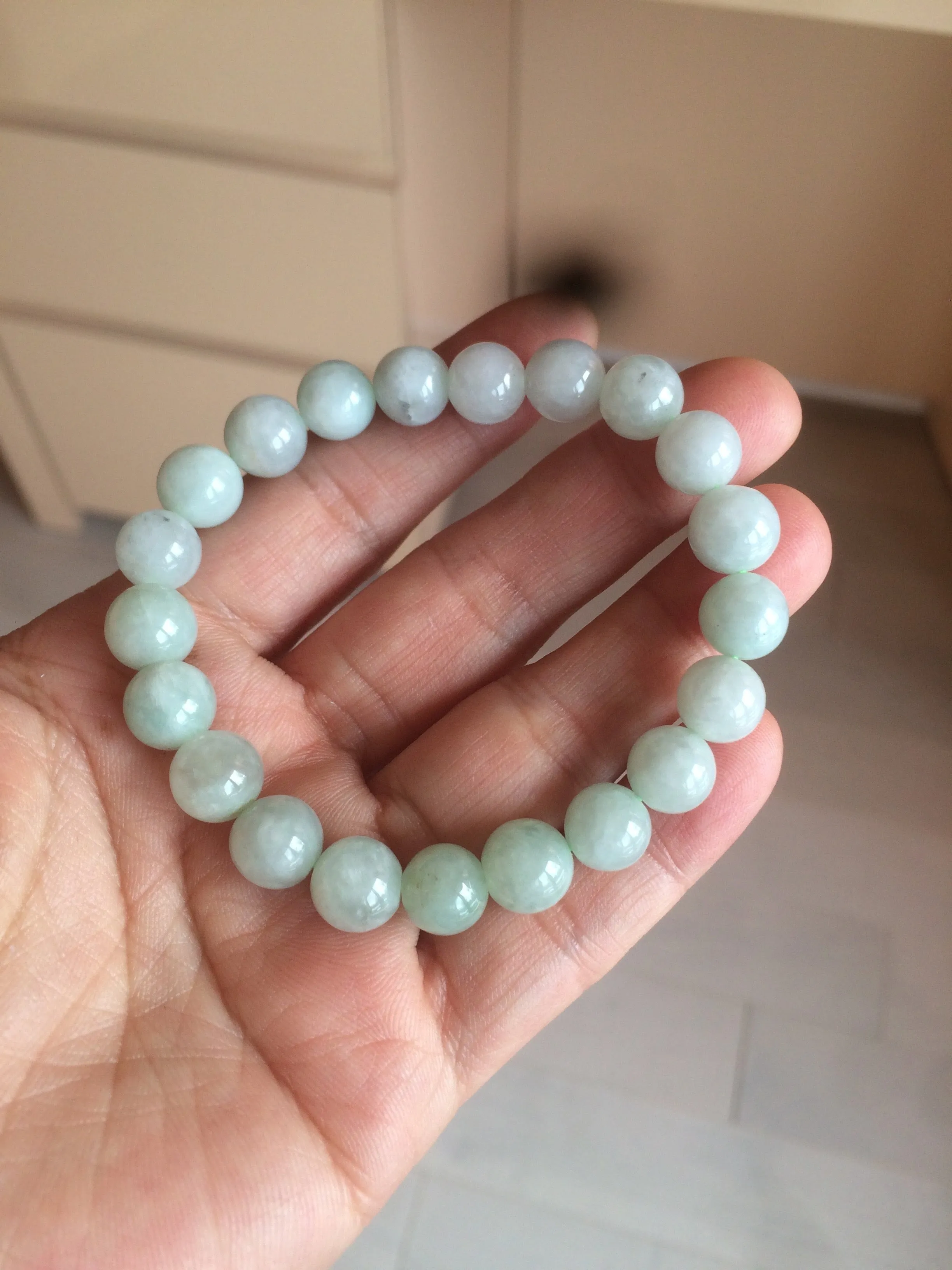 100% natural type A green/white jadeite jade beads bracelet group BK54