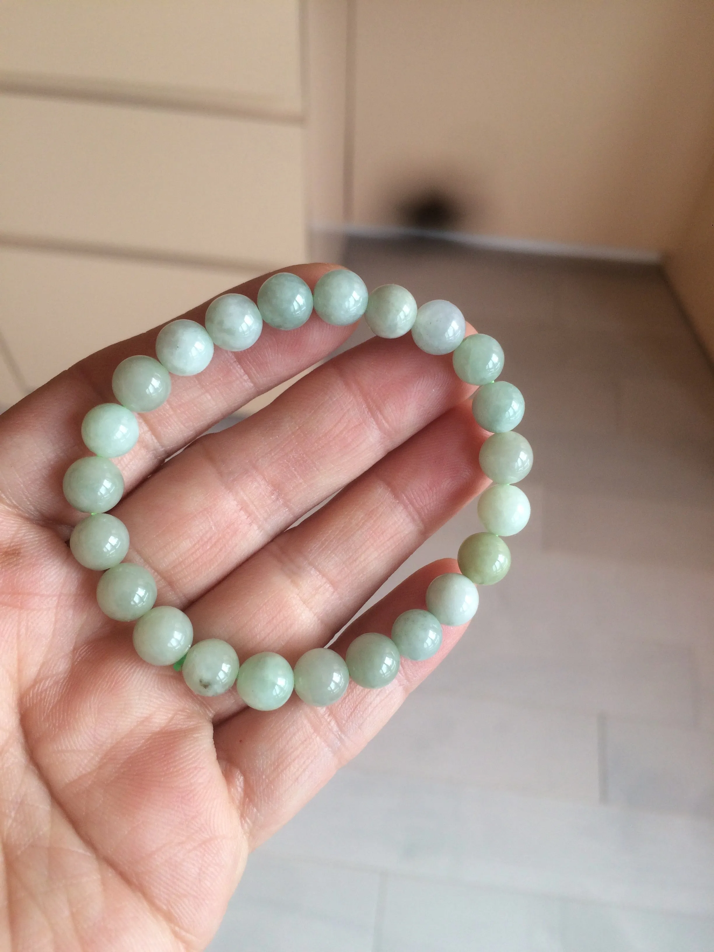 100% natural type A green/white jadeite jade beads bracelet group BK54