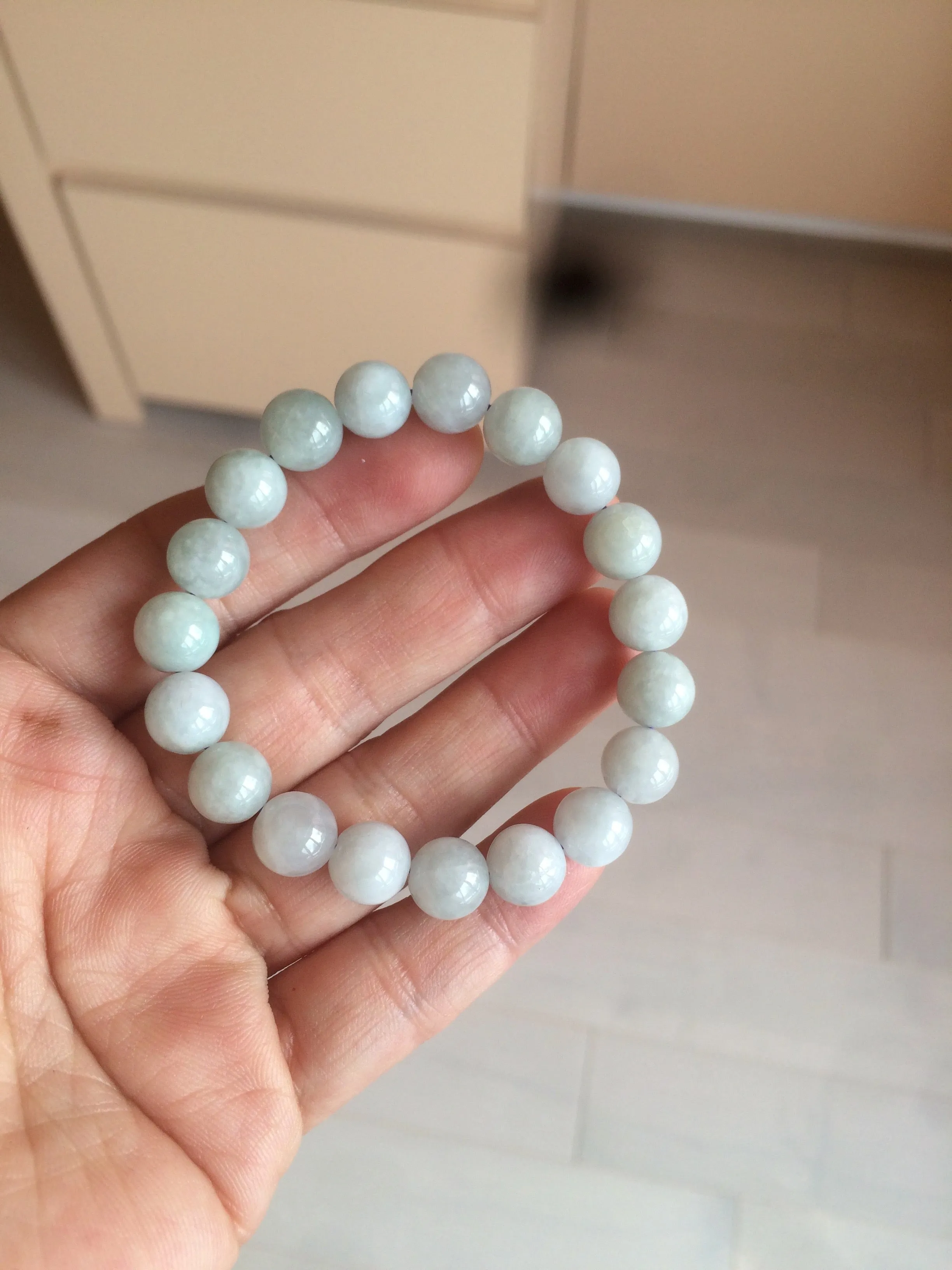 100% natural type A green/white jadeite jade beads bracelet group BK54