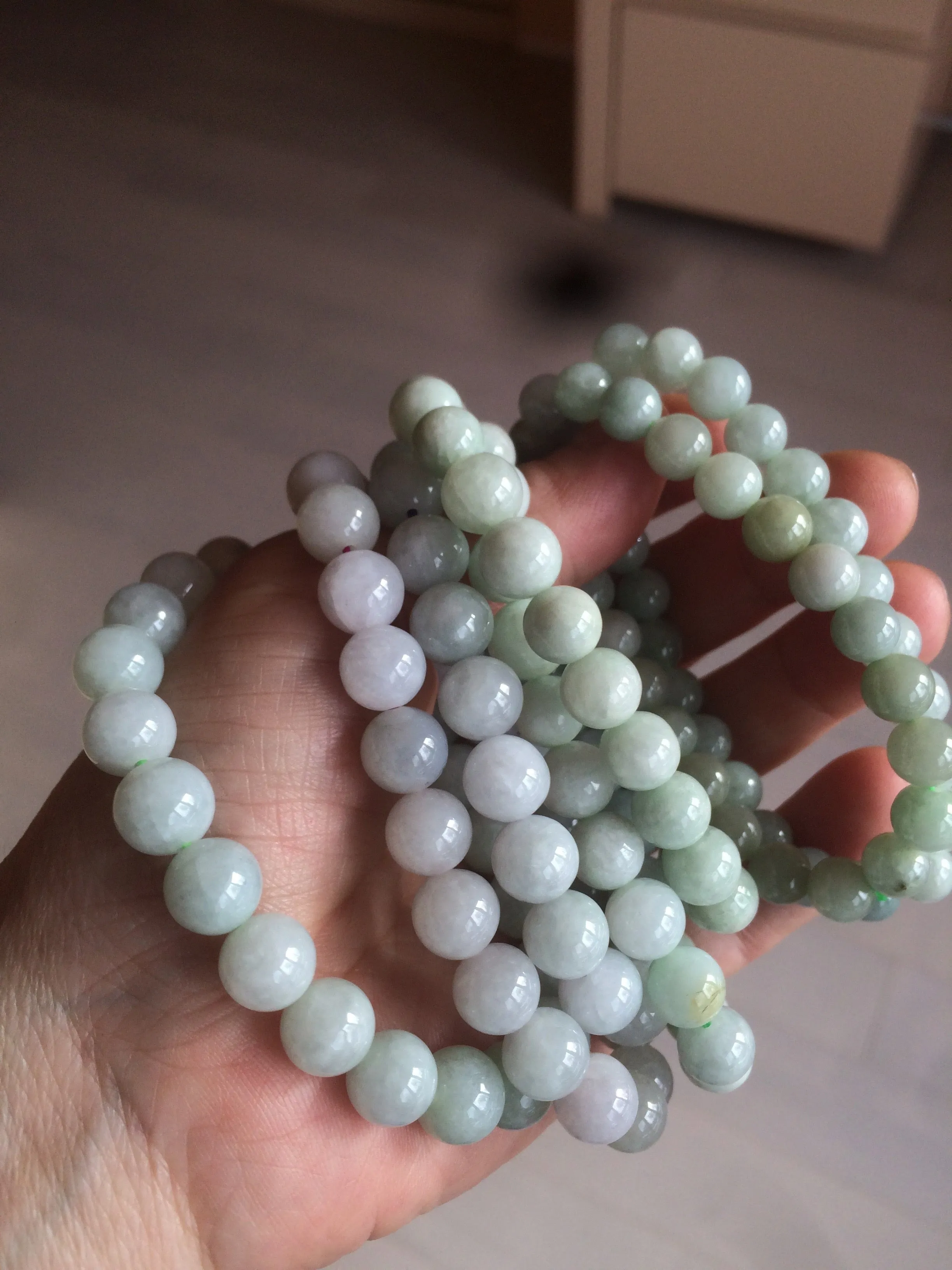 100% natural type A green/white jadeite jade beads bracelet group BK54