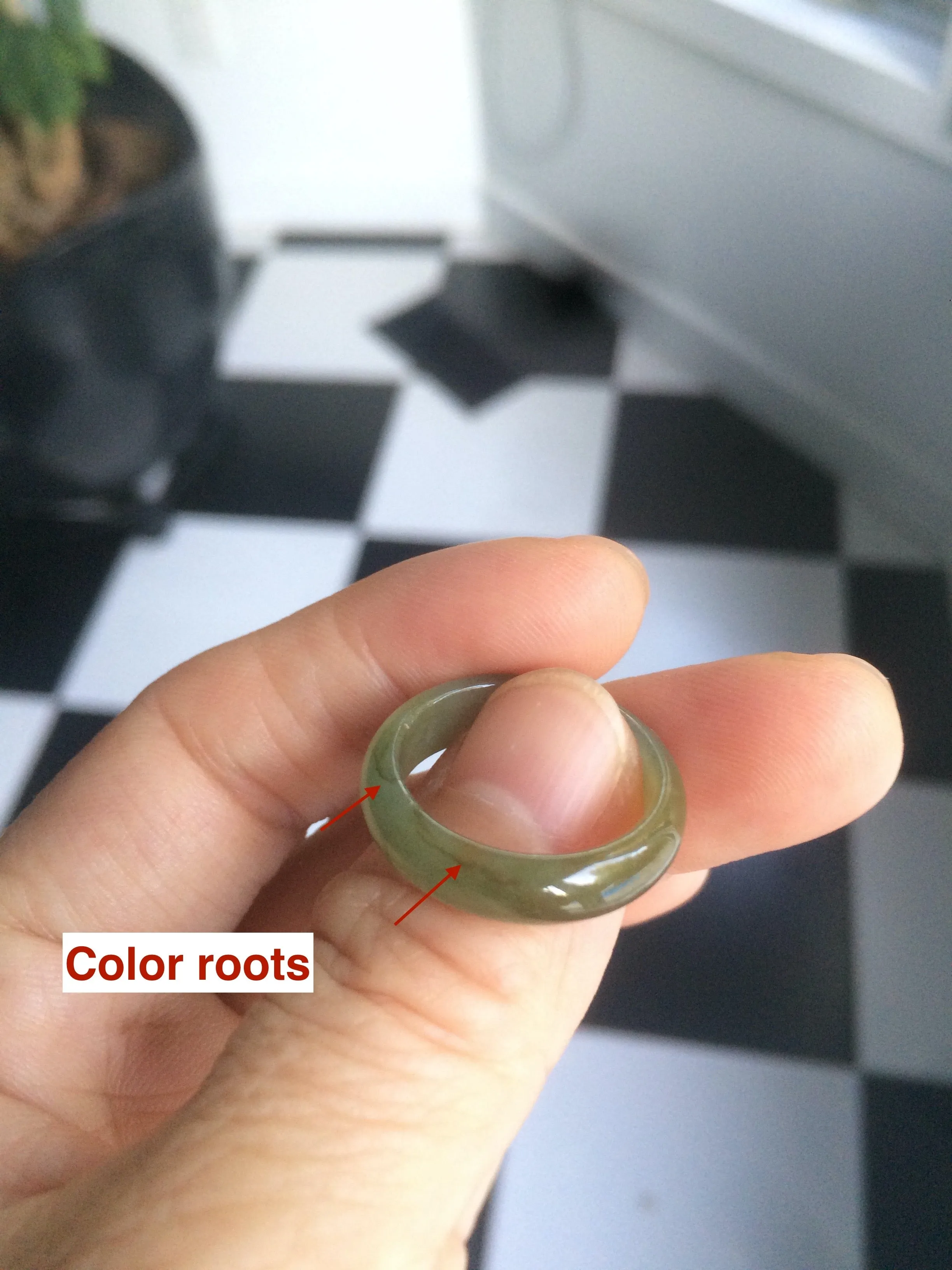 100% natural type A green/white/yellow jadeite jade band ring  Q12