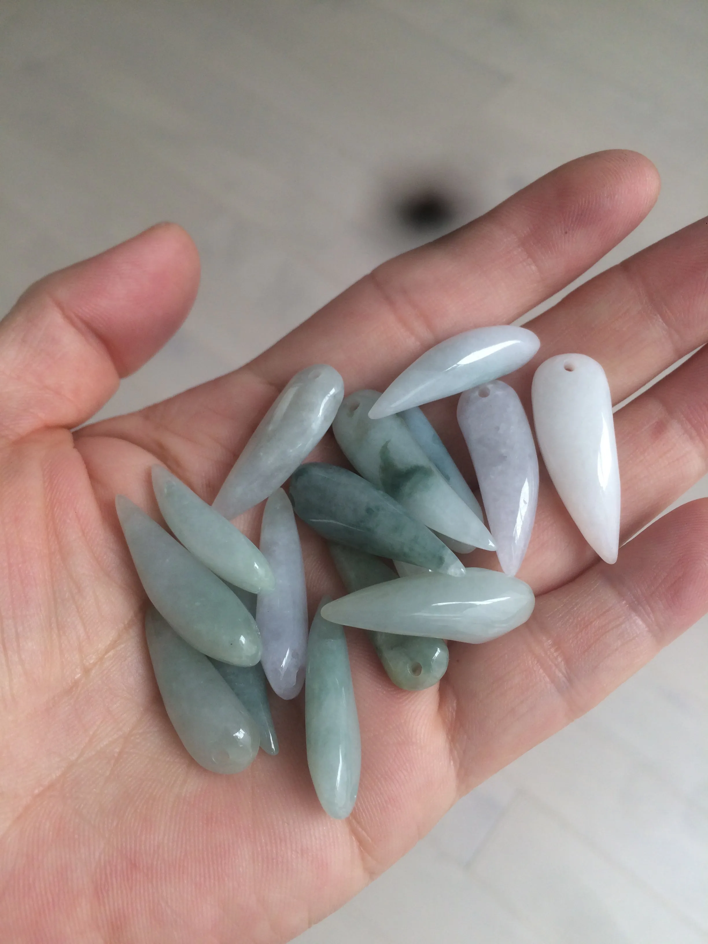 100% Natural type A icy purple/green/white wolf fang Jadeite Jade pendant AX24