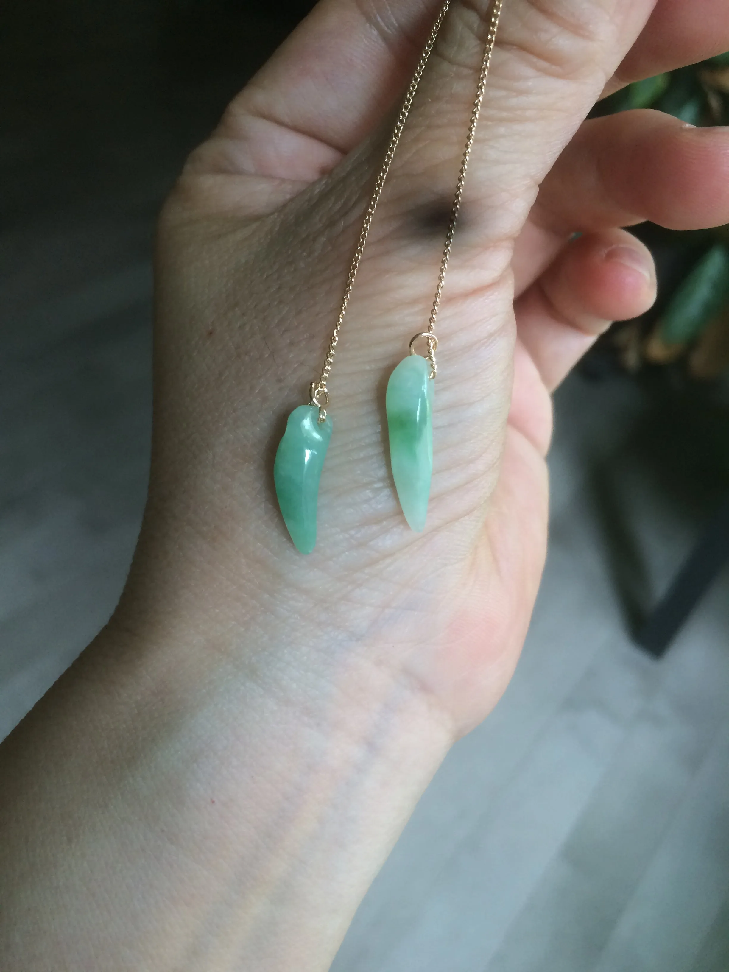 100% Natural type A icy watery purple/green/white Chili Pepper Jadeite Jade earring group B201