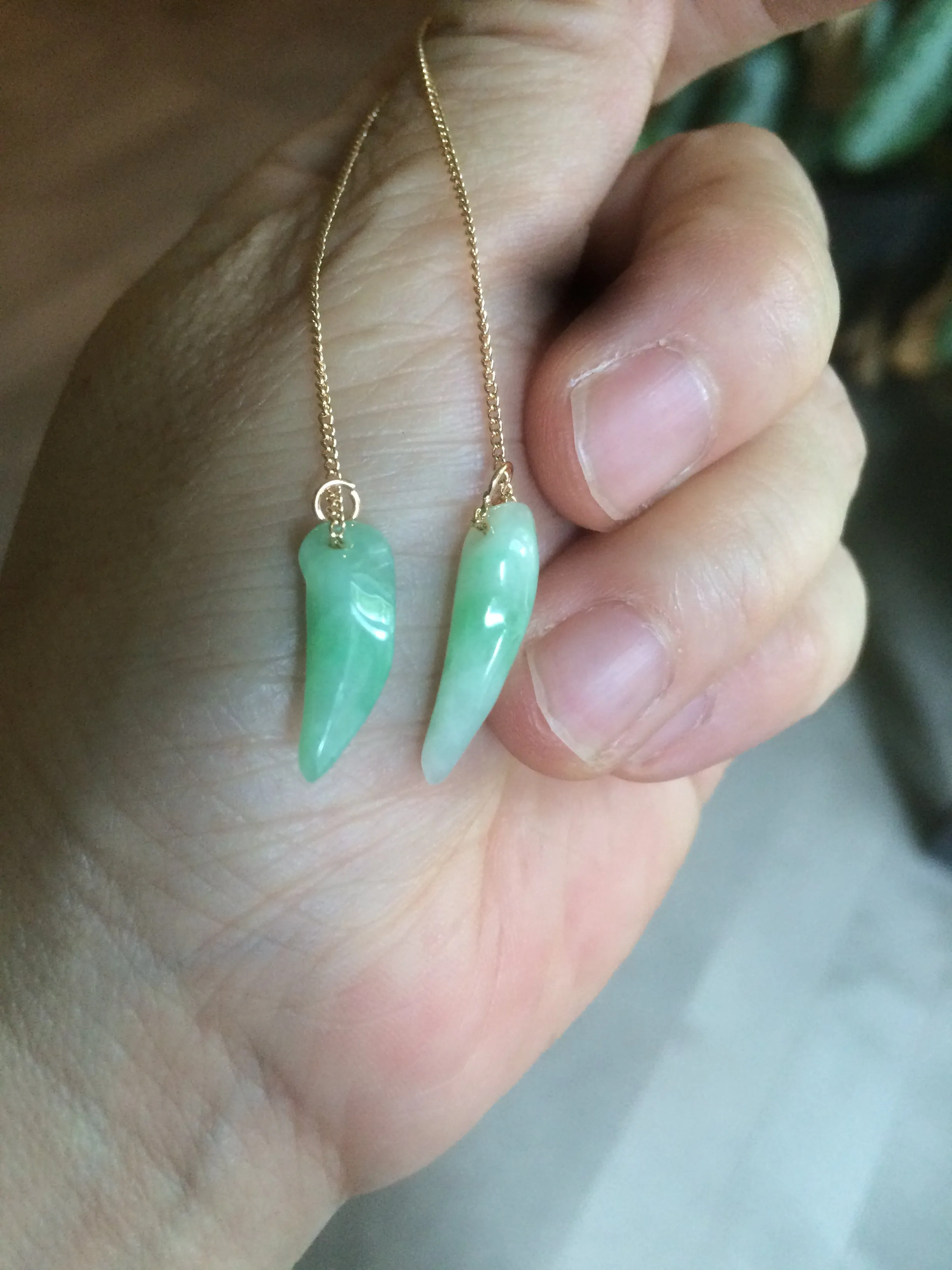 100% Natural type A icy watery purple/green/white Chili Pepper Jadeite Jade earring group B201