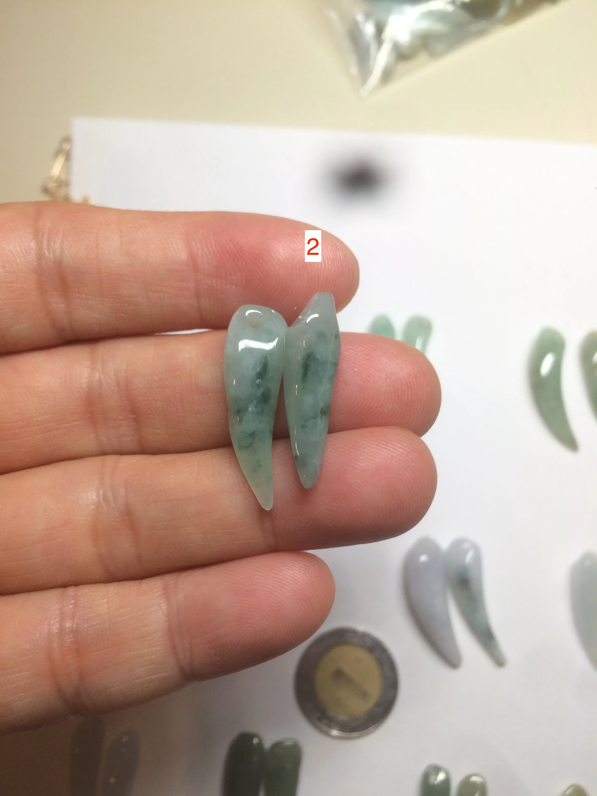 100% Natural type A icy watery purple/green/white Chili Pepper Jadeite Jade earring group B201