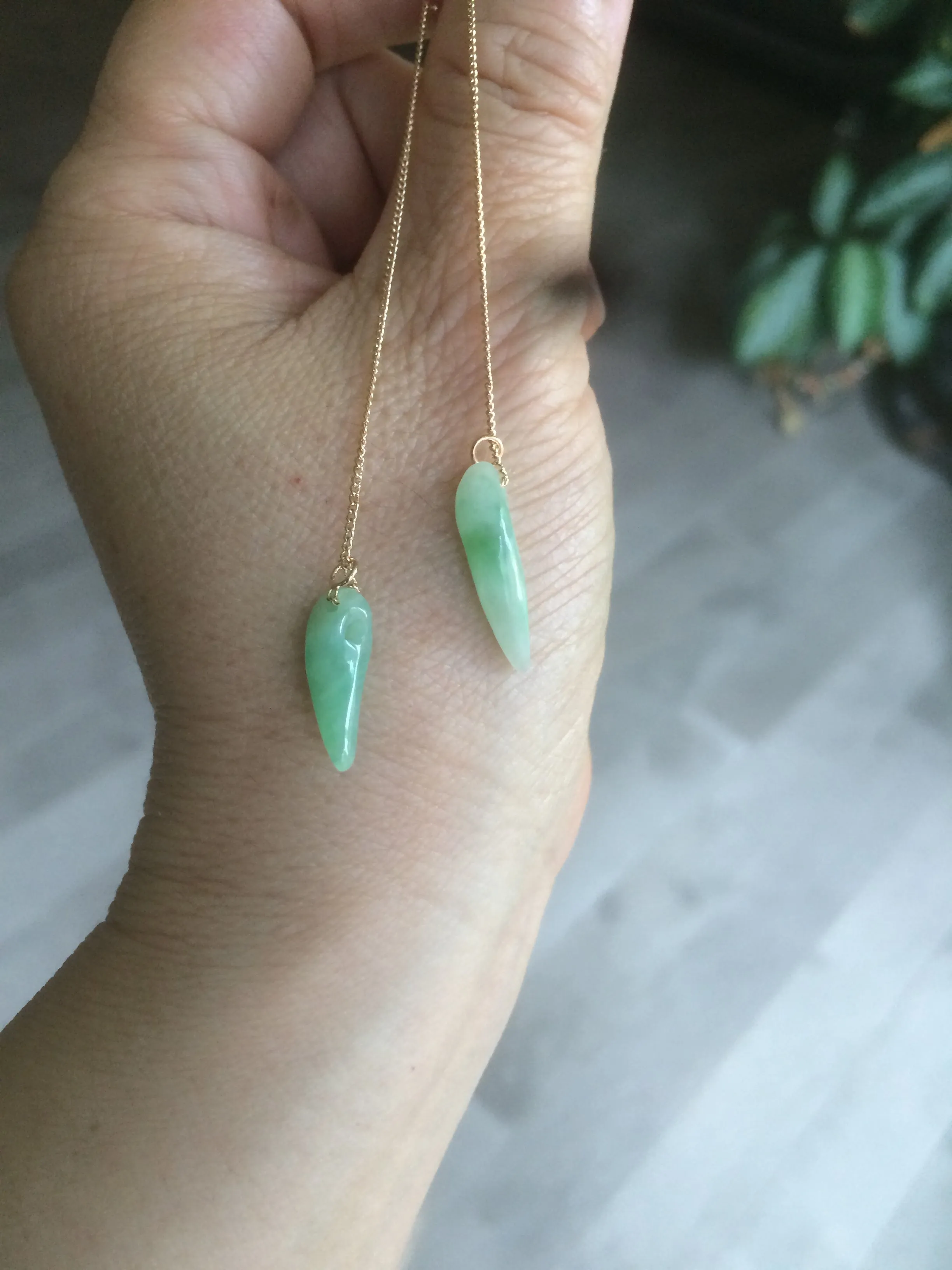 100% Natural type A icy watery purple/green/white Chili Pepper Jadeite Jade earring group B201