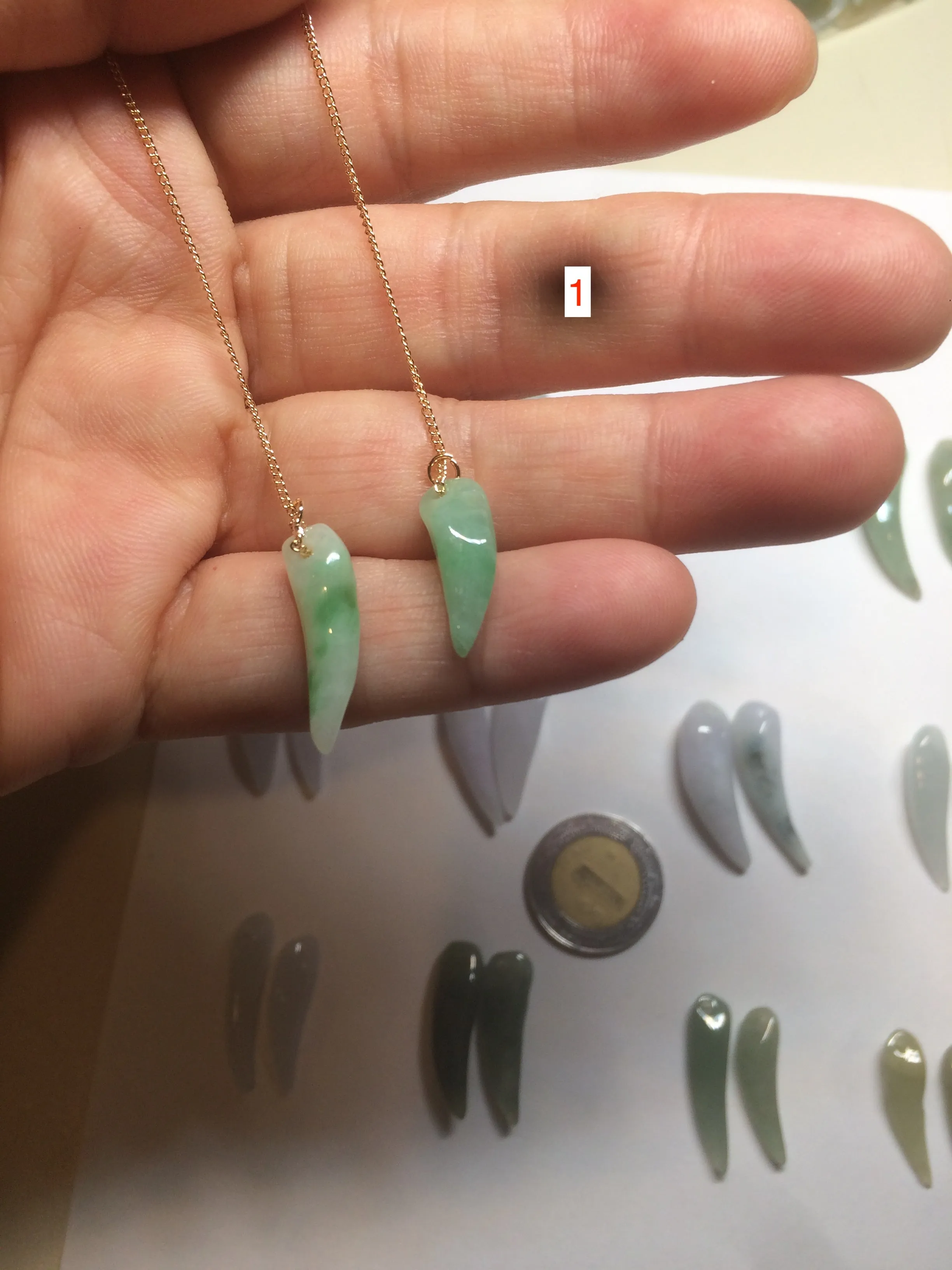 100% Natural type A icy watery purple/green/white Chili Pepper Jadeite Jade earring group B201