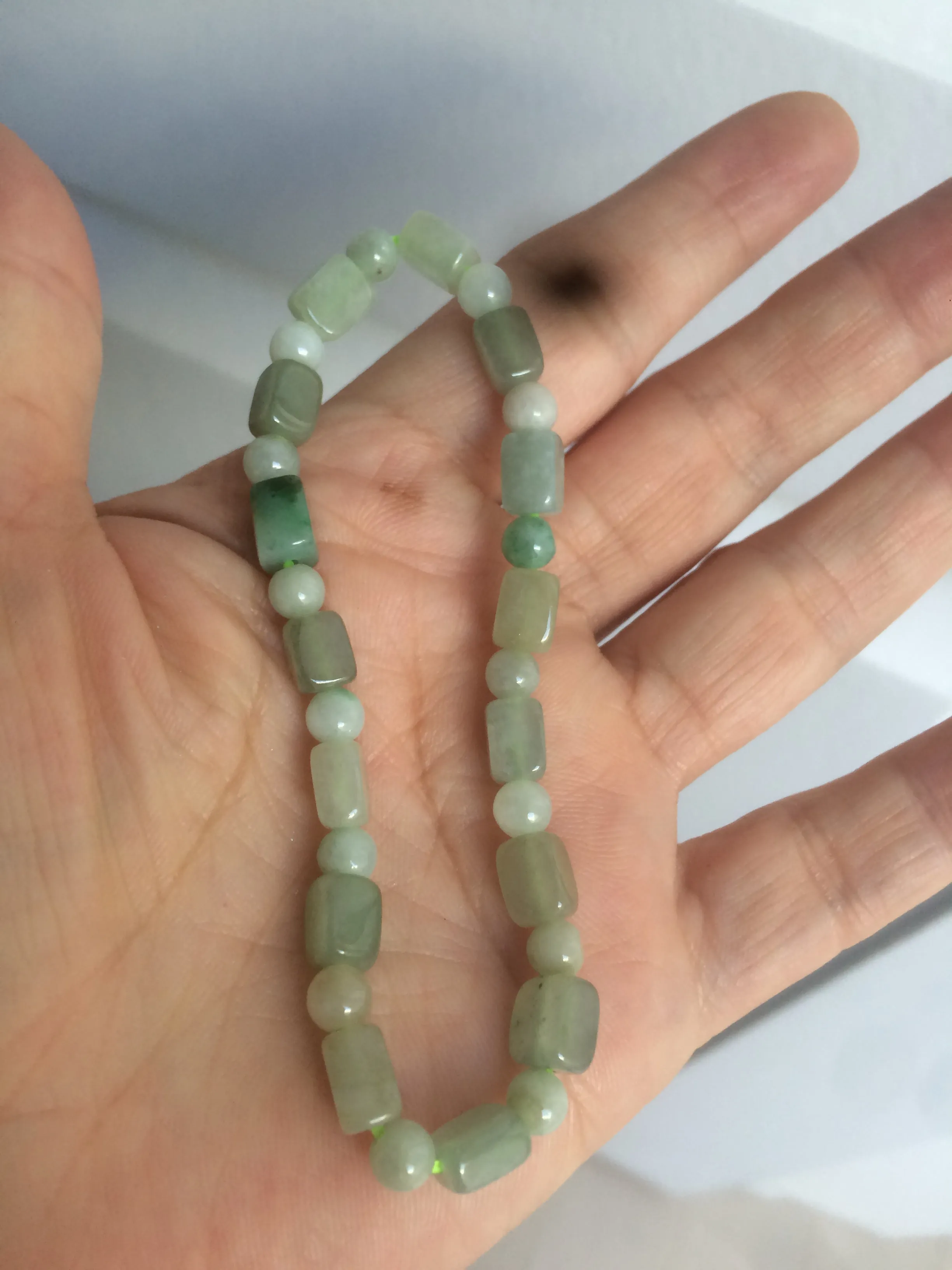 Optimized Title: Premium Grade A Natural Icy Watery Jadeite Jade Bracelet with Rectangle and Round Beads - Elegant and Authentic Design