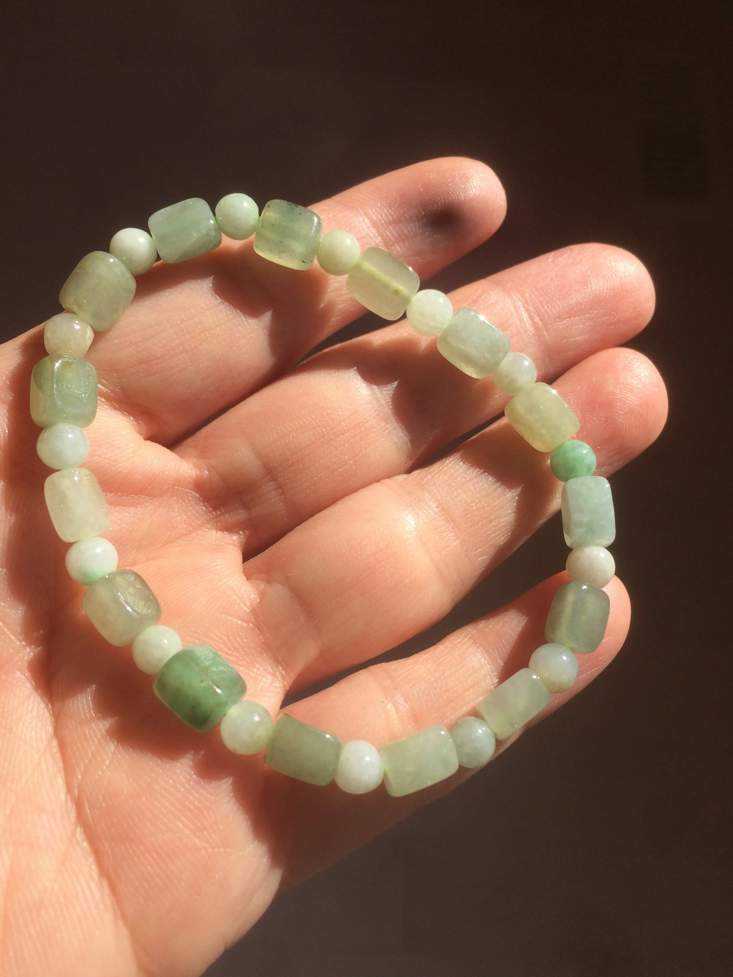 Optimized Title: Premium Grade A Natural Icy Watery Jadeite Jade Bracelet with Rectangle and Round Beads - Elegant and Authentic Design