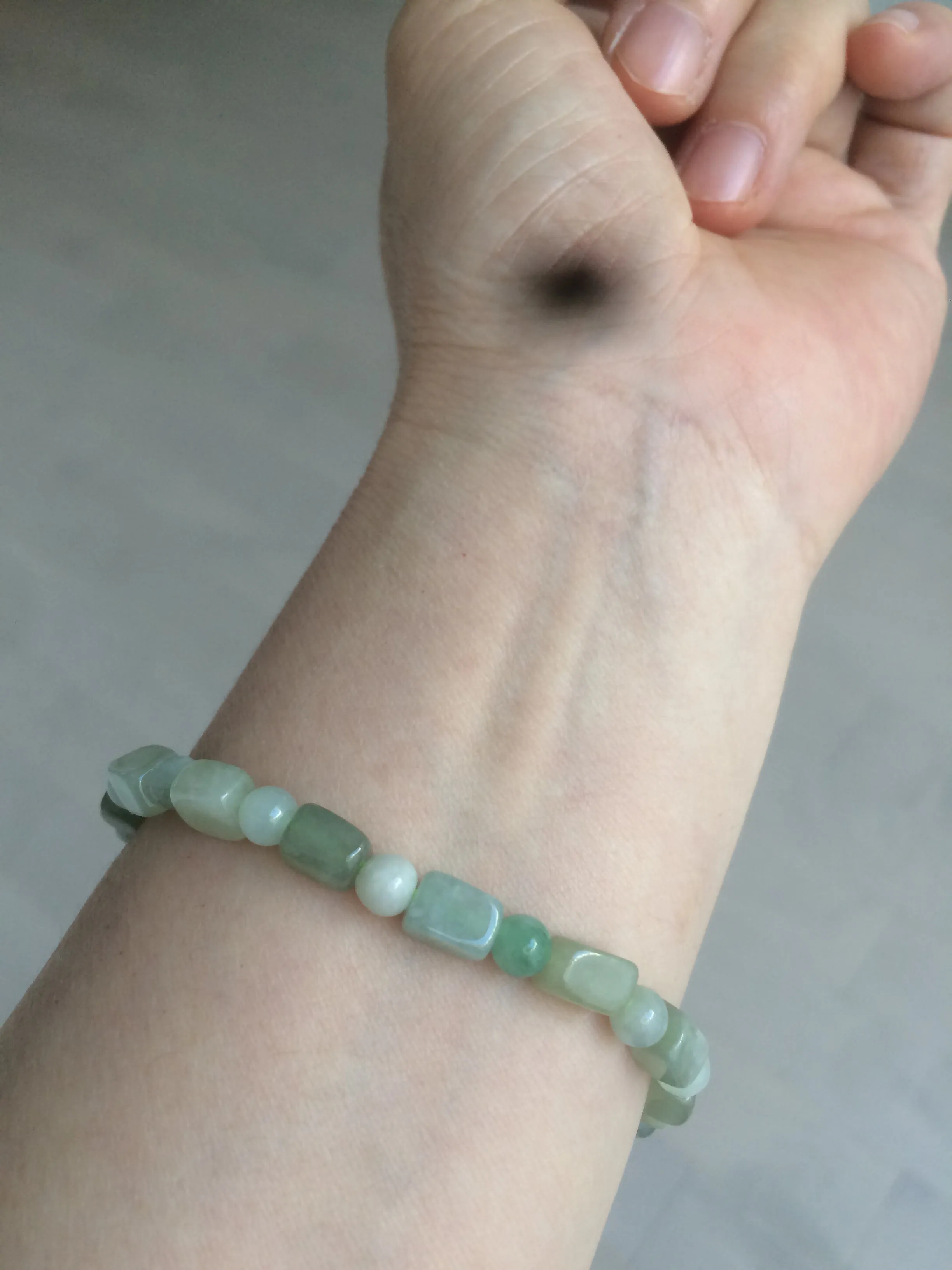 Optimized Title: Premium Grade A Natural Icy Watery Jadeite Jade Bracelet with Rectangle and Round Beads - Elegant and Authentic Design