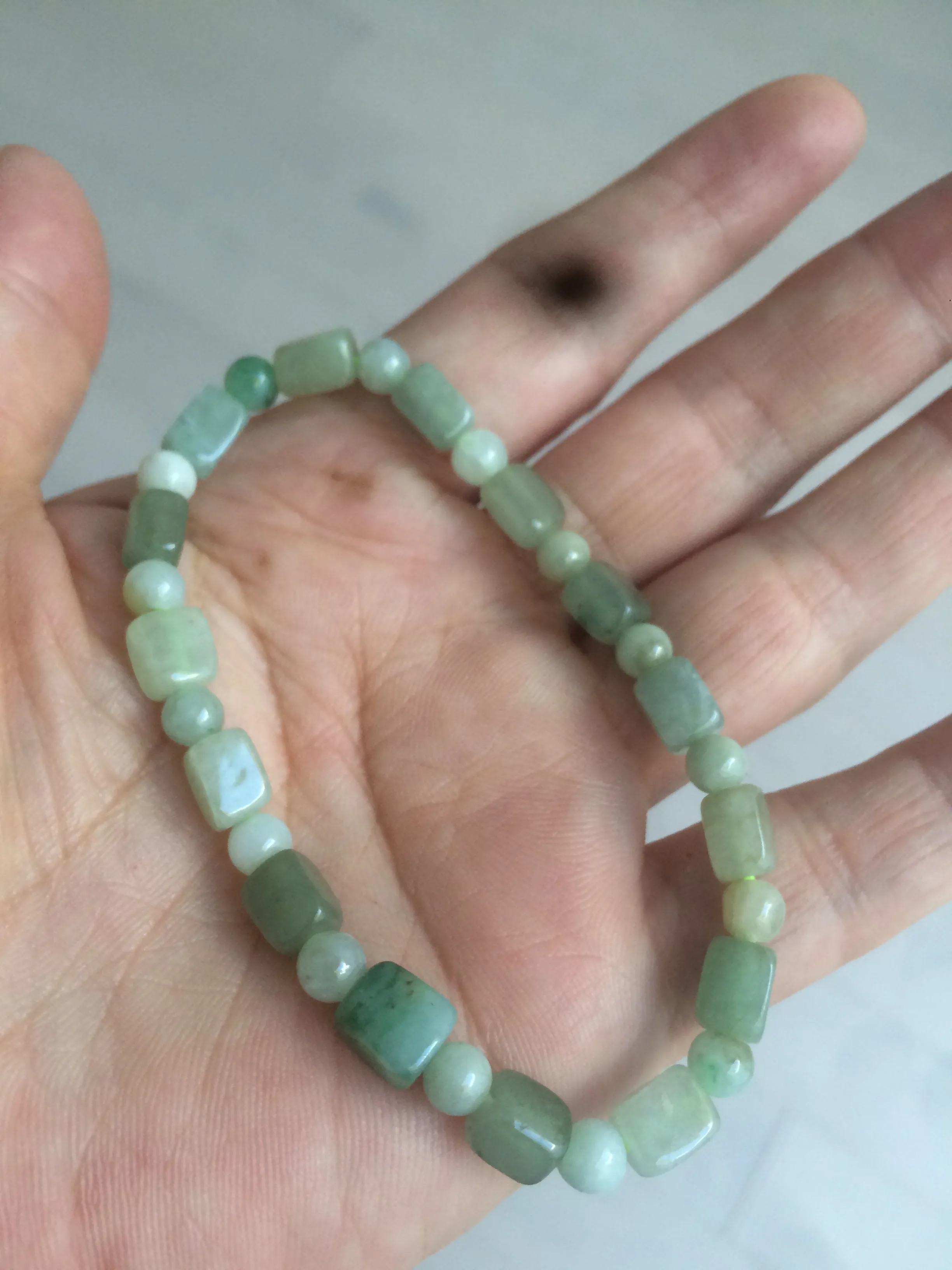 Optimized Title: Premium Grade A Natural Icy Watery Jadeite Jade Bracelet with Rectangle and Round Beads - Elegant and Authentic Design