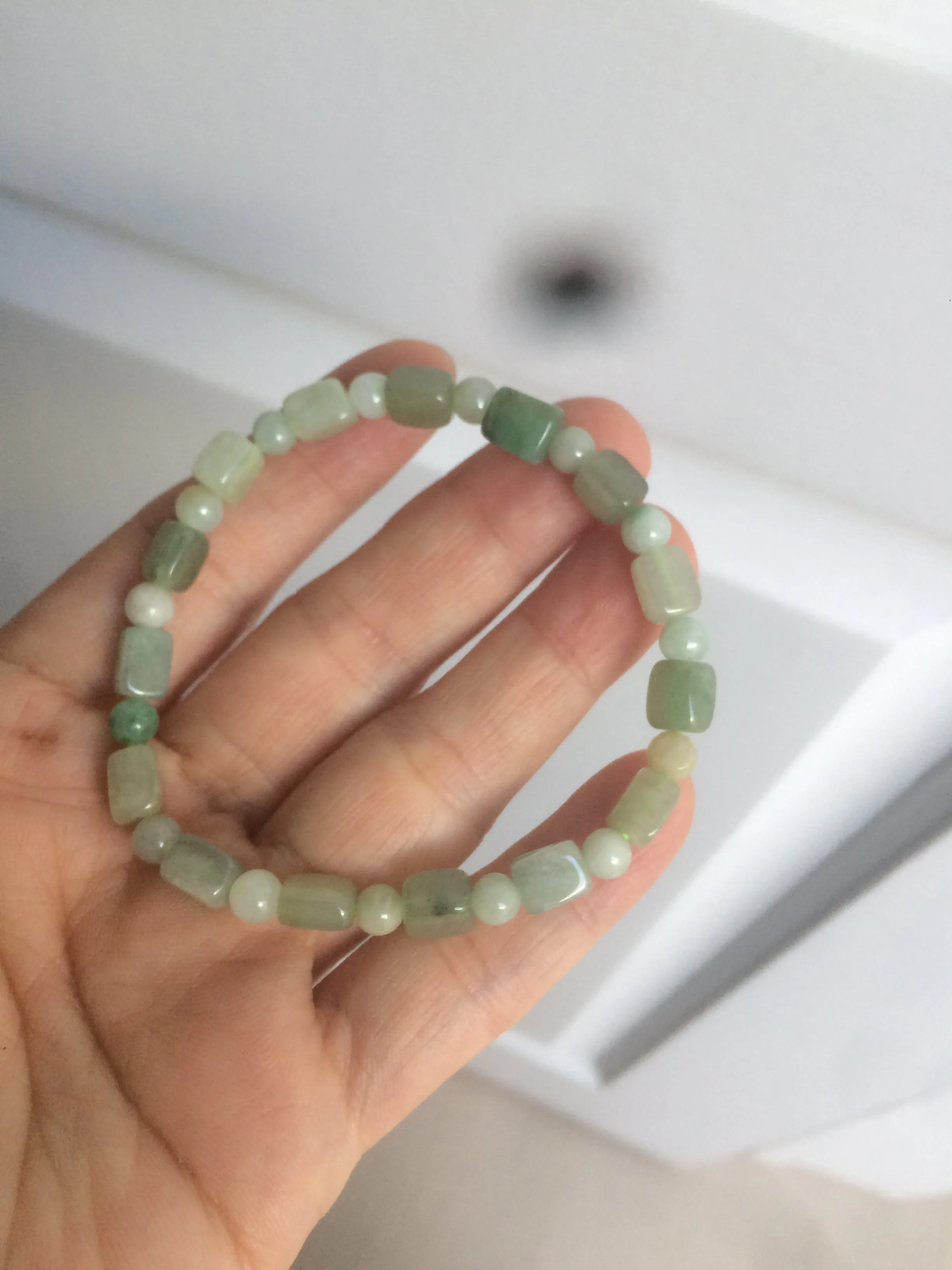 Optimized Title: Premium Grade A Natural Icy Watery Jadeite Jade Bracelet with Rectangle and Round Beads - Elegant and Authentic Design